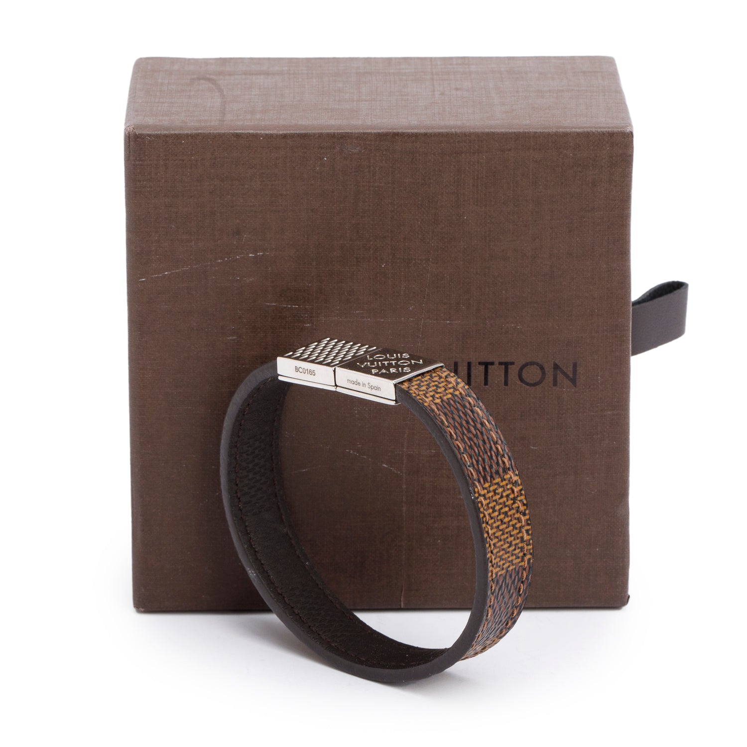 Louis Vuitton Damier Ebene Brown Leather Pull It Reversible Bracelet w/ Box