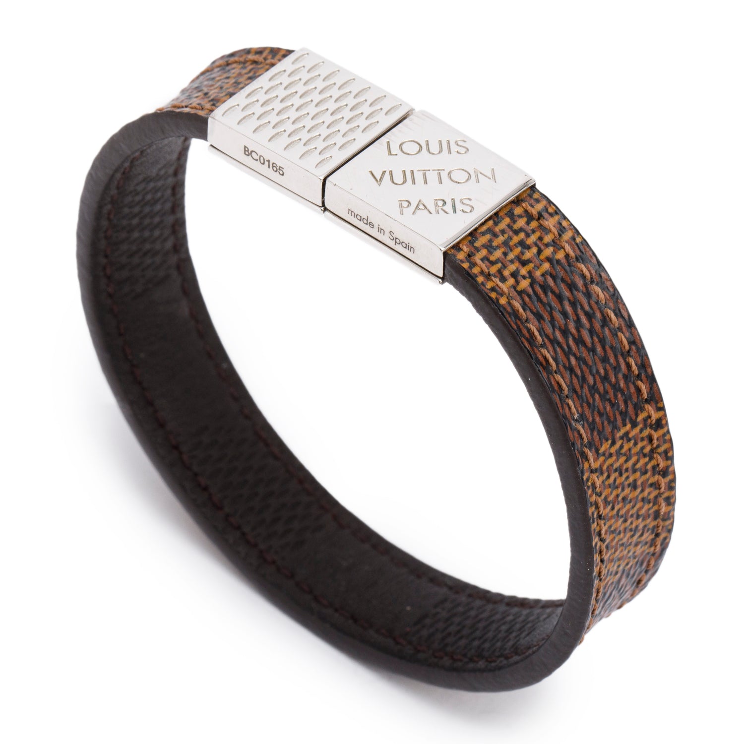 Louis Vuitton Damier Ebene Brown Leather Pull It Reversible Bracelet w/ Box