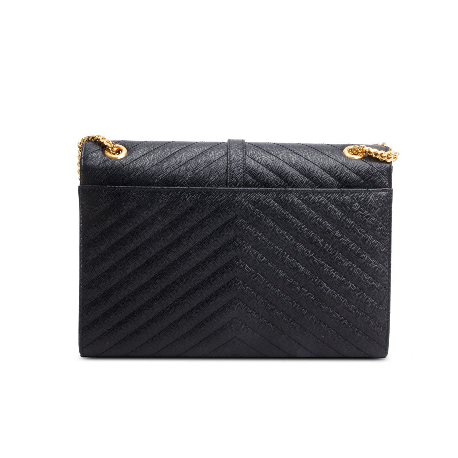 Saint Laurent Black Chevron Grain De Poudre Leather Large Envelope Chain Bag
