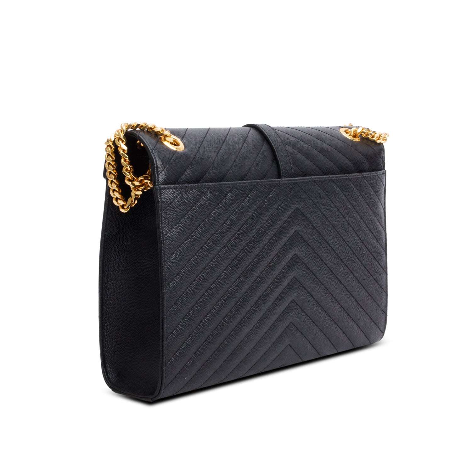 Saint Laurent Black Chevron Grain De Poudre Leather Large Envelope Chain Bag