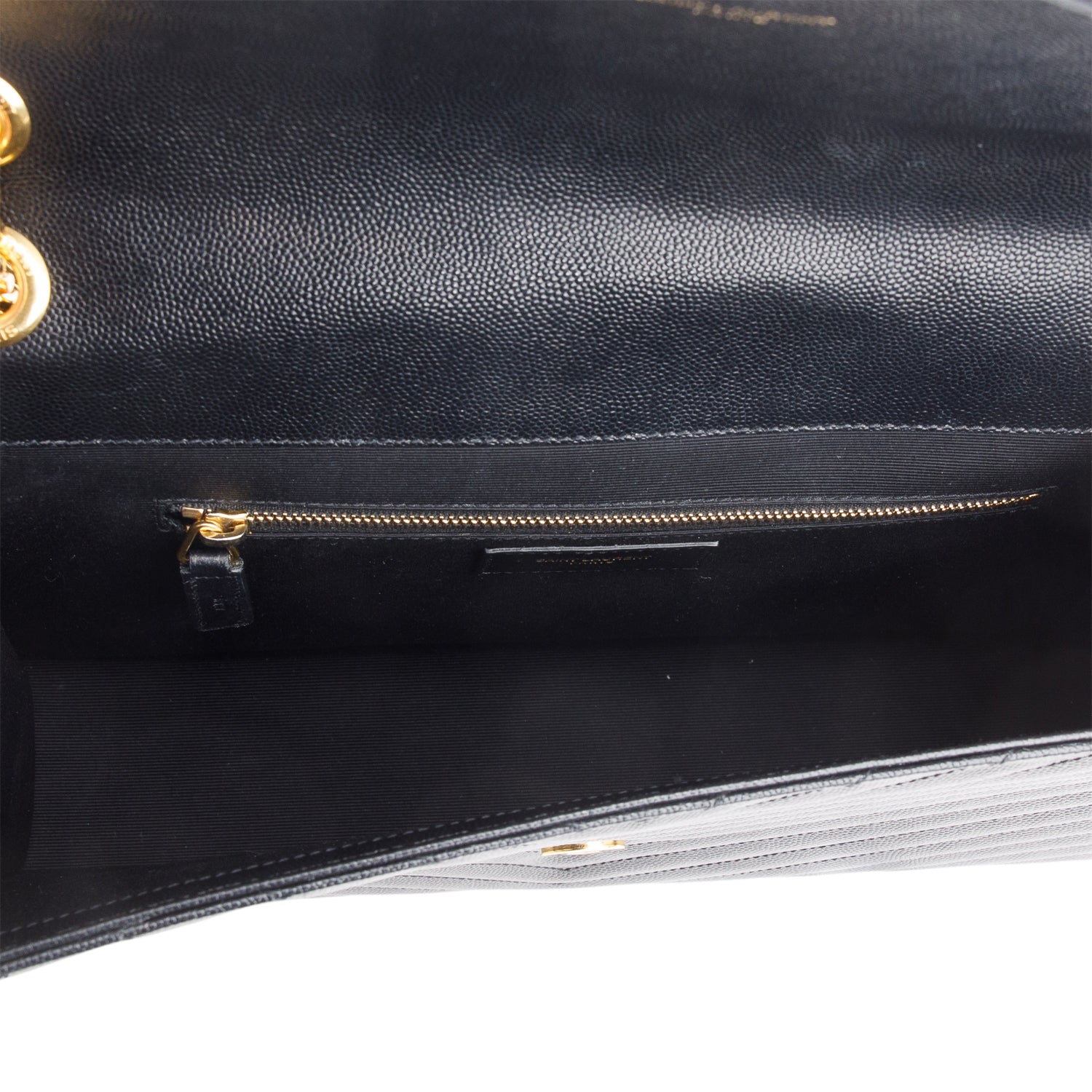 Saint Laurent Black Chevron Grain De Poudre Leather Large Envelope Chain Bag