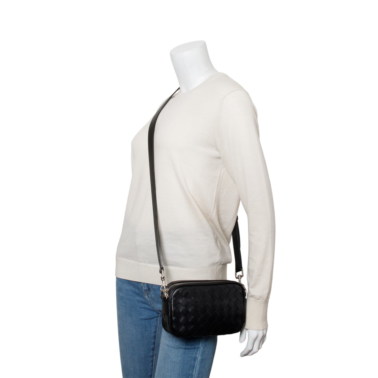 Bottega Veneta Black Nappa Leather Intrecciato Mini Camera Bag