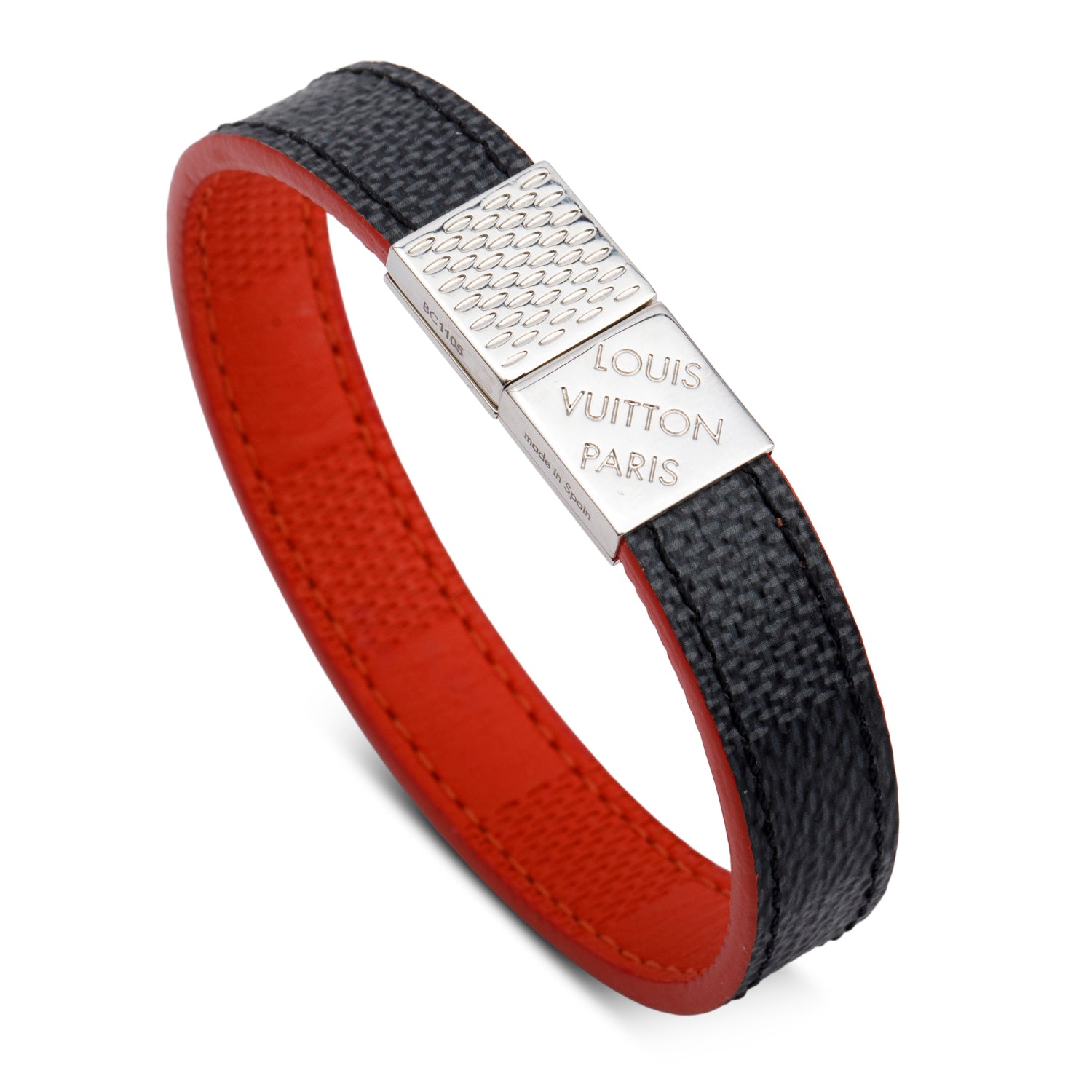 Louis Vuitton Damier Graphite Red Leather Pull It Reversible Bracelet w/ Box