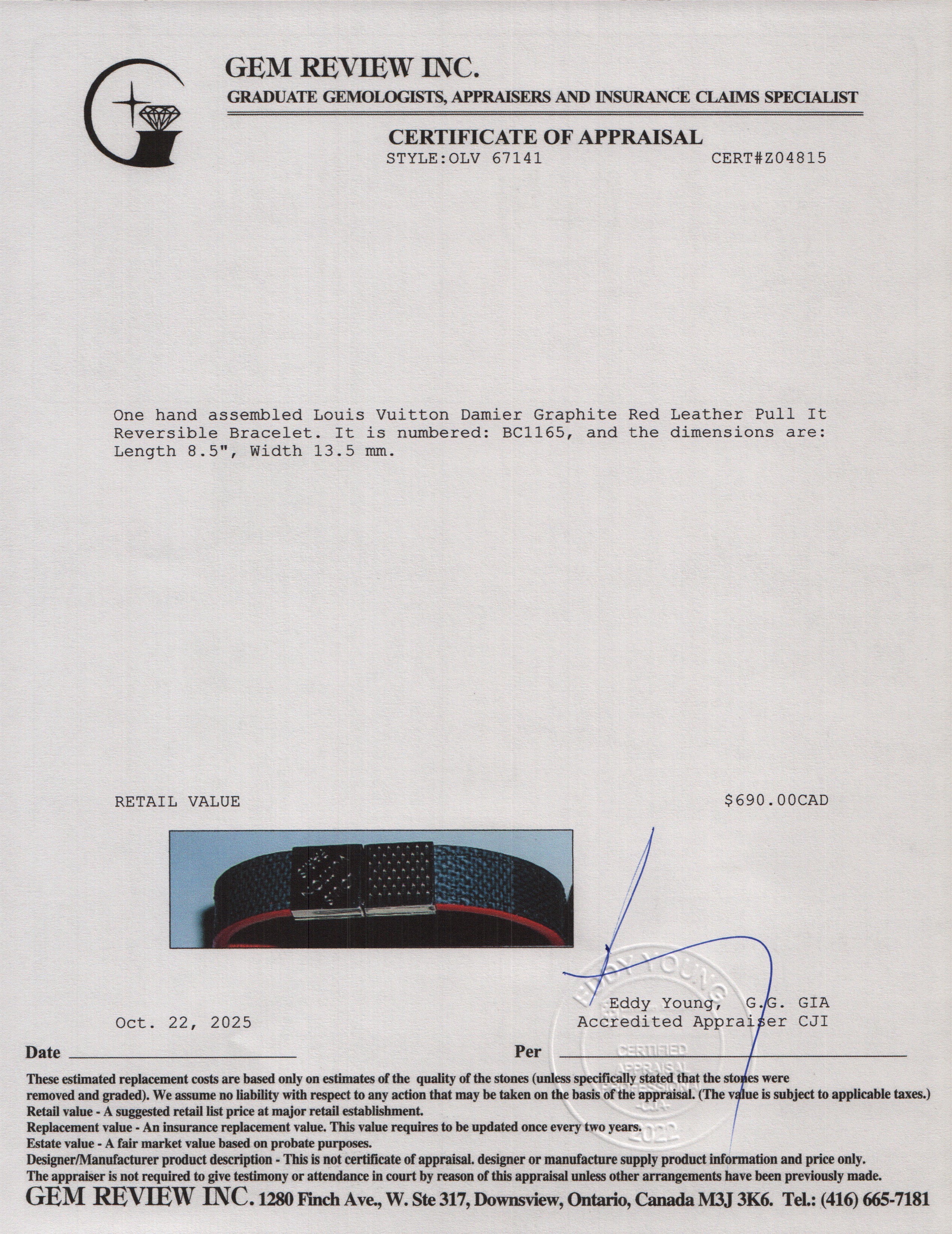 Louis Vuitton Damier Graphite Red Leather Pull It Reversible Bracelet w/ Box