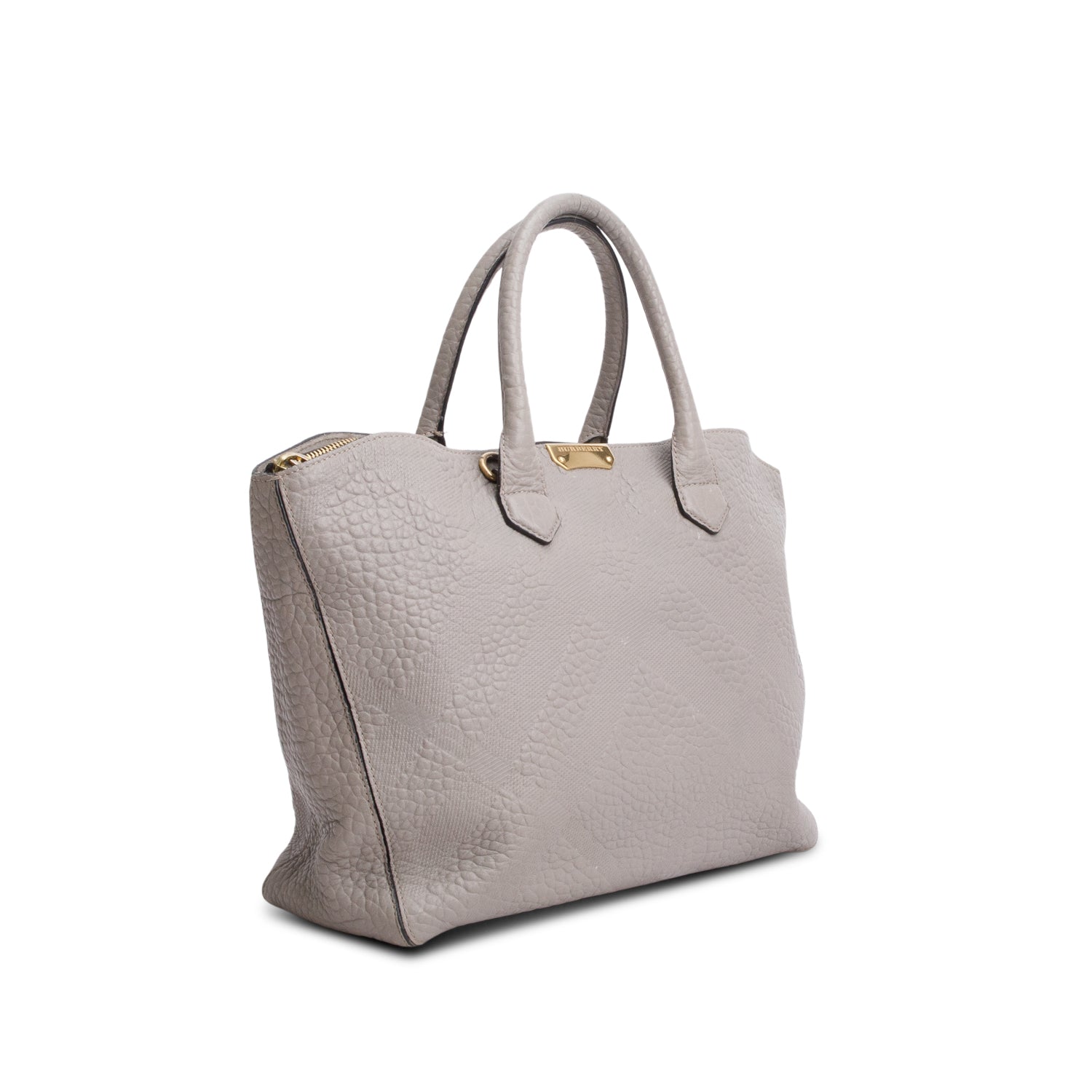 Burberry Grey Check Embossed Heritage Grain Leather Dewsbury Tote w/ Strap