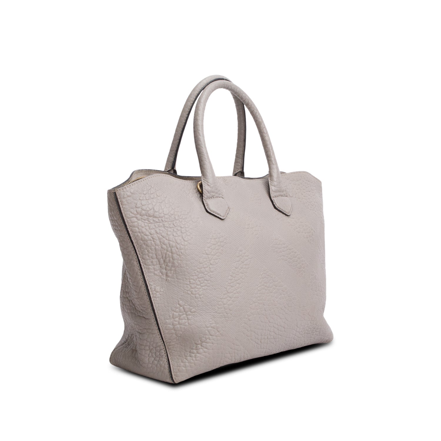 Burberry Grey Check Embossed Heritage Grain Leather Dewsbury Tote w/ Strap