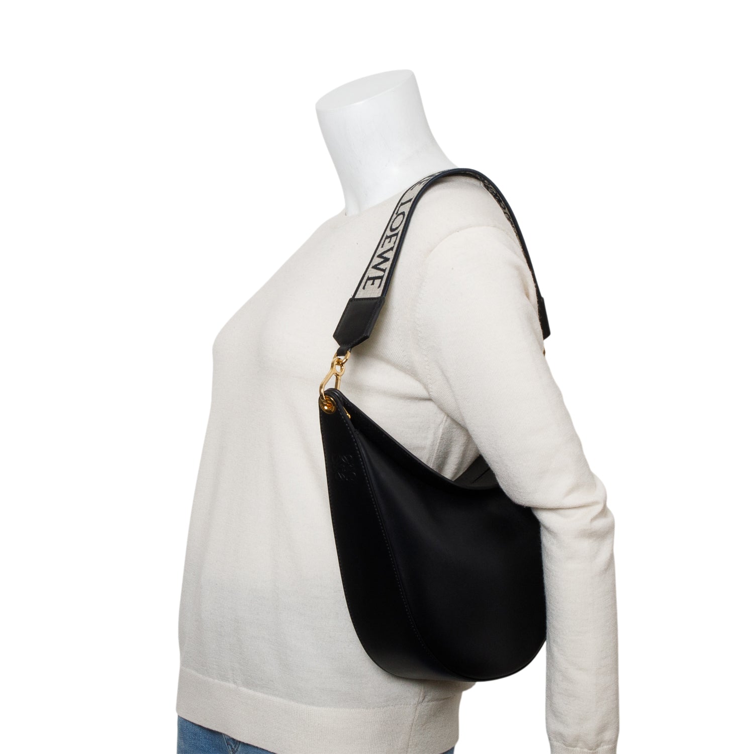 Loewe Black Satin Calfskin Jacquard Medium Luna Bag