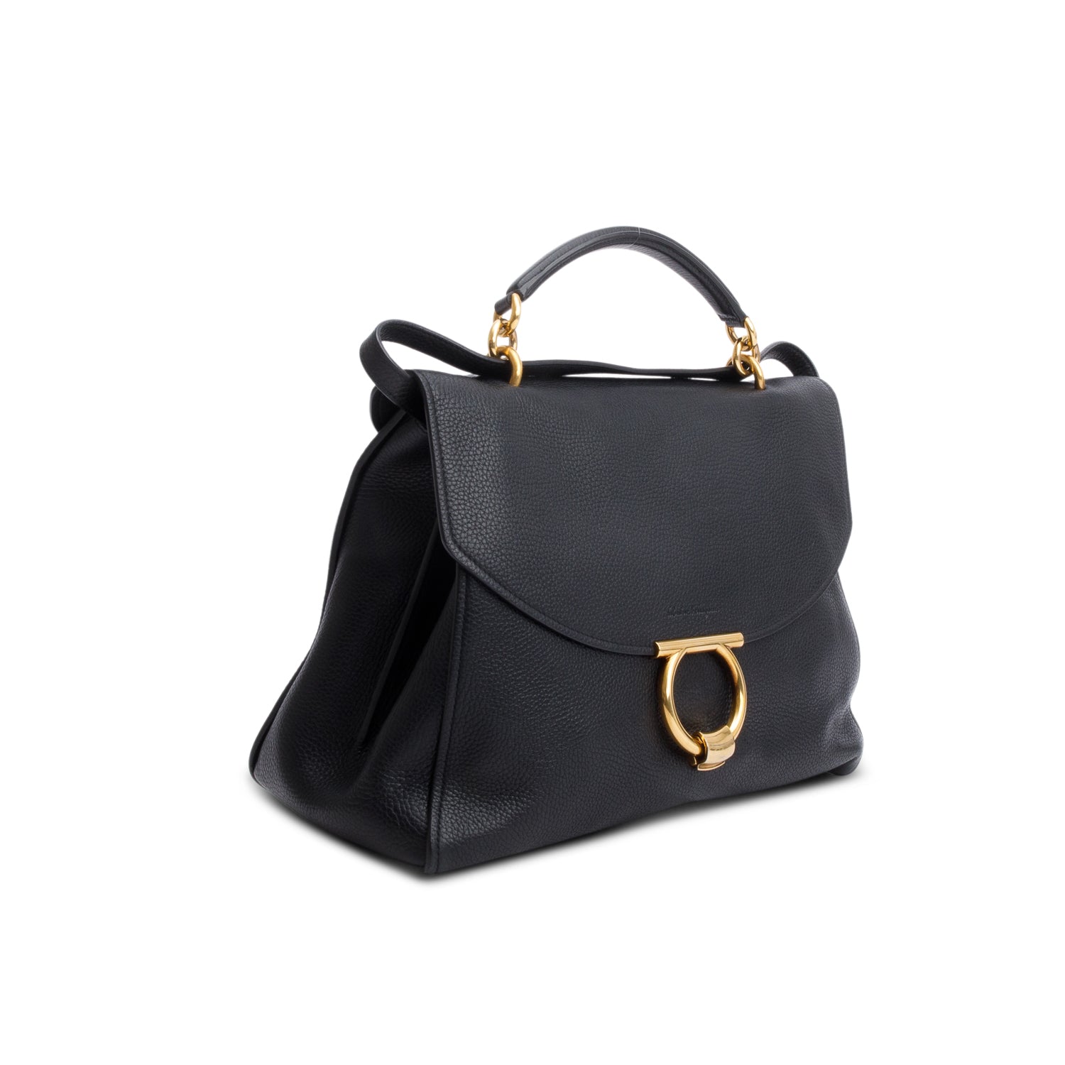 Ferragamo Black Calfskin Margot Top Handle Bag w/ Strap
