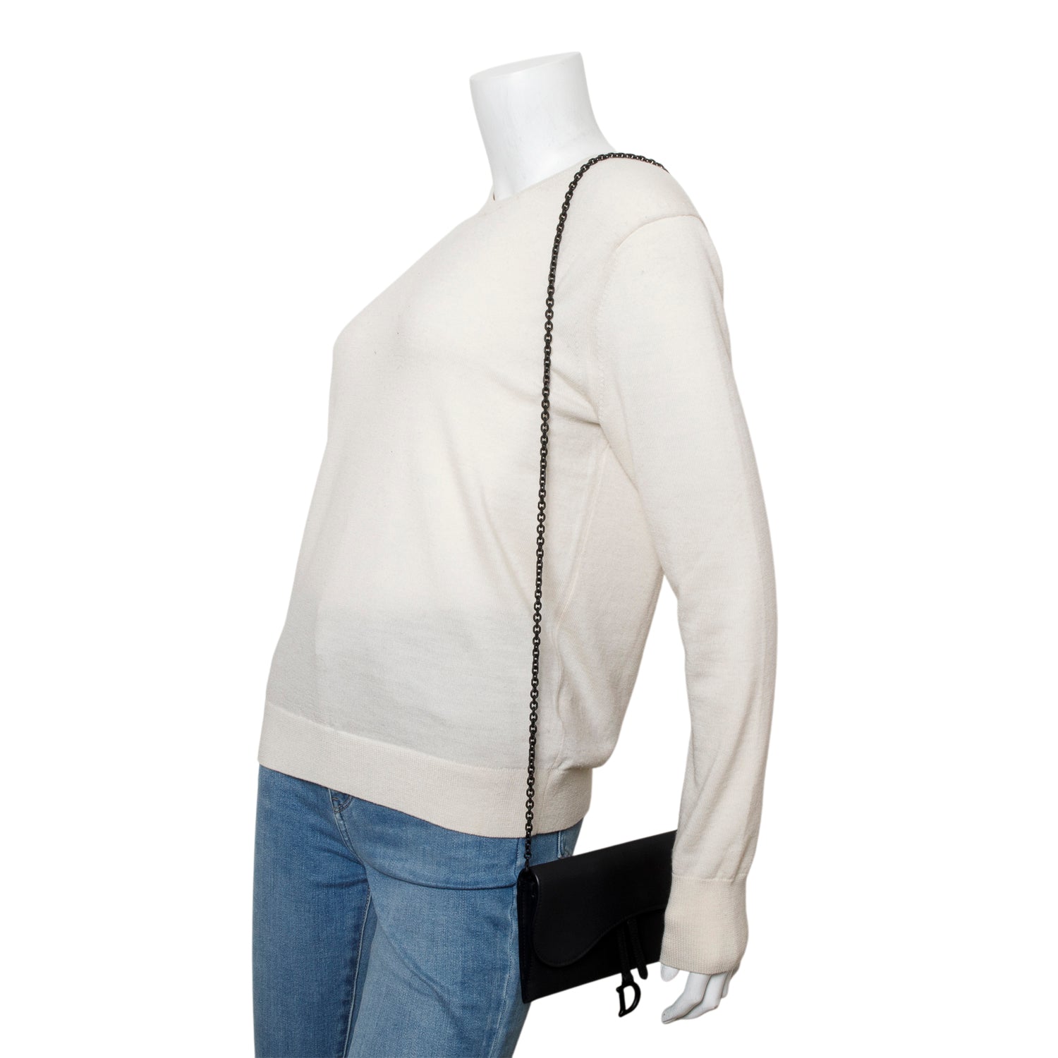 Christian Dior 2022 Black Ultra Matte Calfskin Saddle Chain Wallet Pouch w/ Box