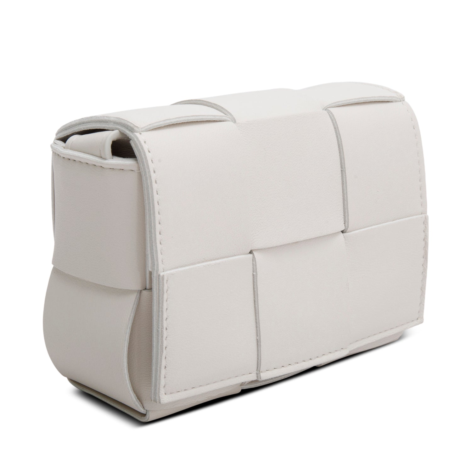 Bottega Veneta White Maxi Intrecciato Leather Extra Mini Cassette Flap Bag w/ Box