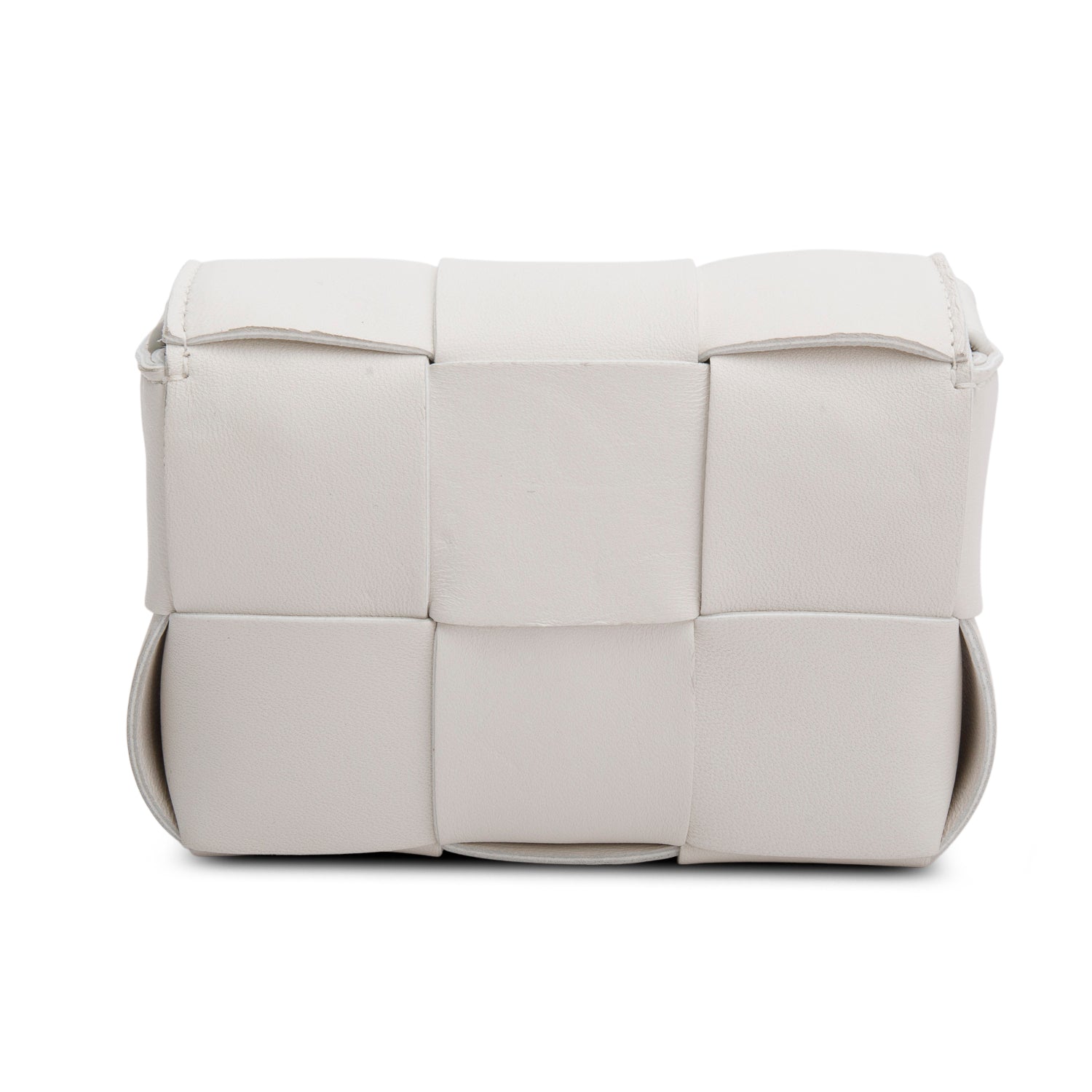 Bottega Veneta White Maxi Intrecciato Leather Extra Mini Cassette Flap Bag w/ Box