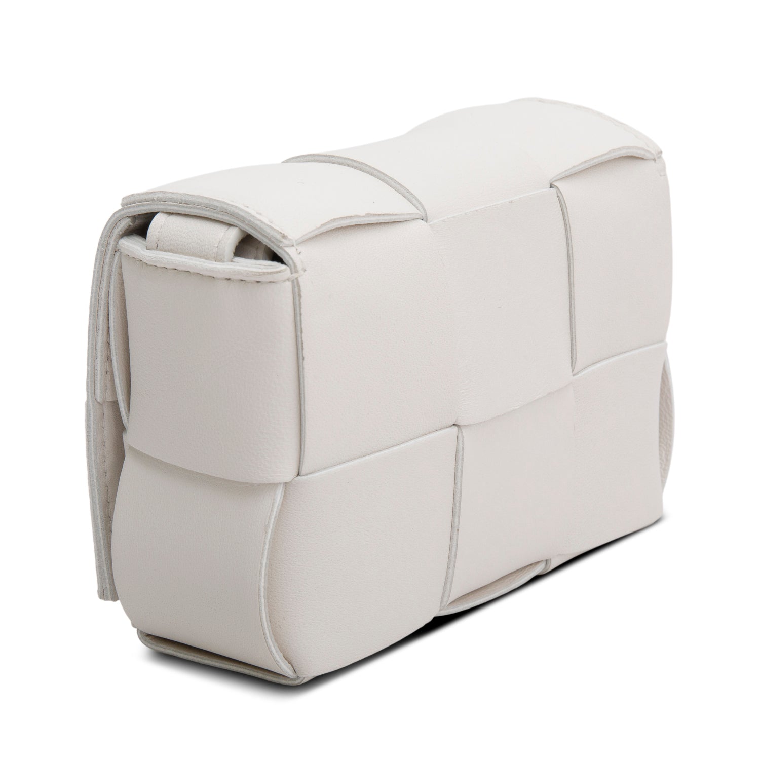 Bottega Veneta White Maxi Intrecciato Leather Extra Mini Cassette Flap Bag w/ Box