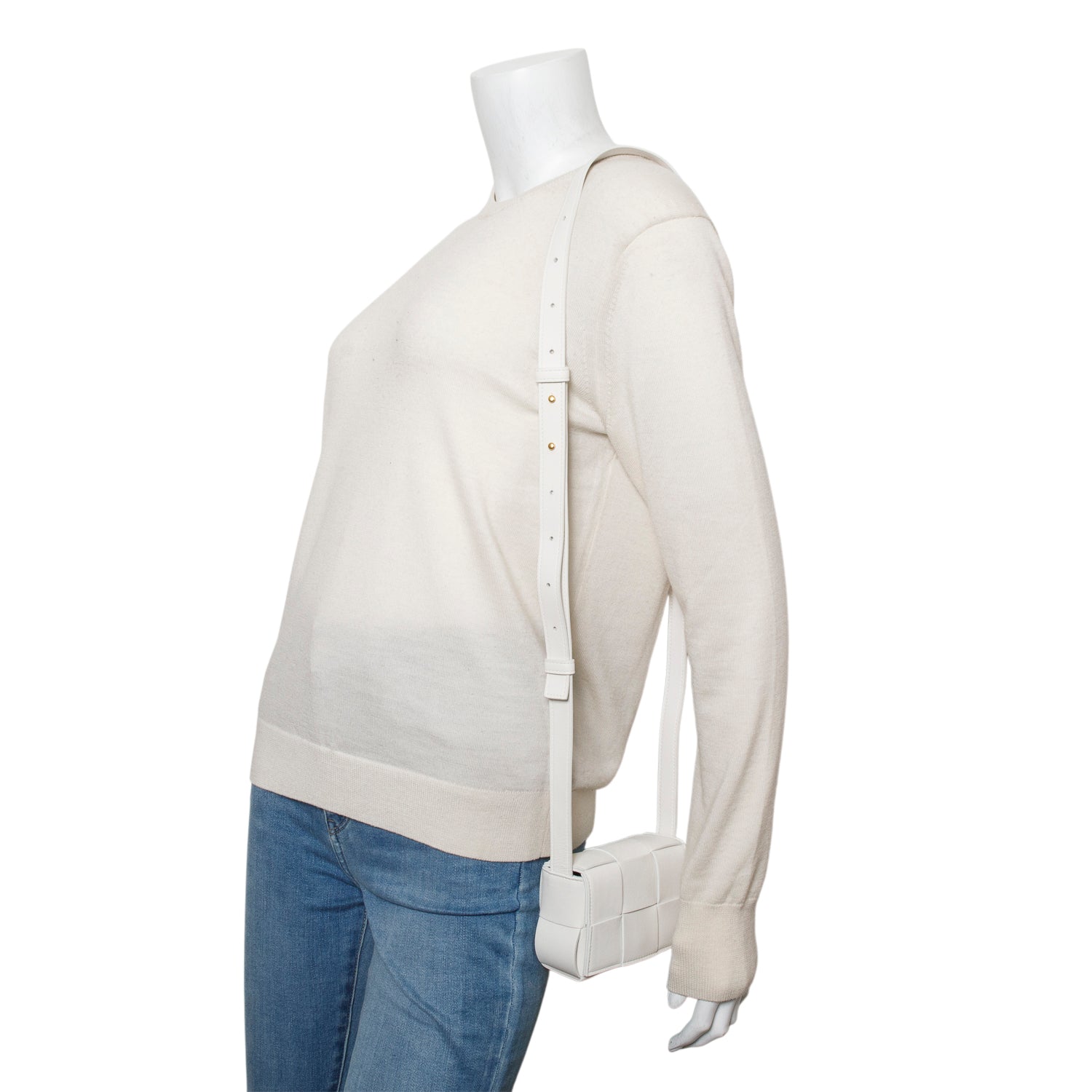 Bottega Veneta White Maxi Intrecciato Leather Extra Mini Cassette Flap Bag w/ Box