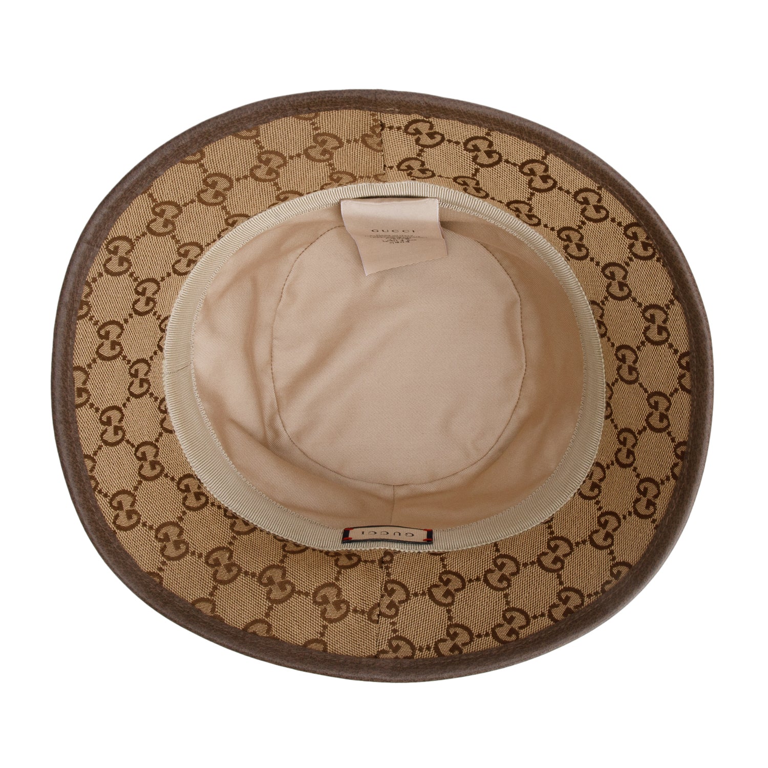 Gucci Brown Monogram Textured Dollar Calfskin GG Canvas Bucket Hat, Size S 57