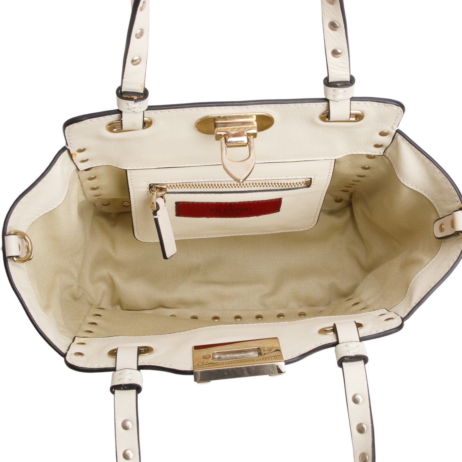 Valentino Cream Leather Mini Rockstud Tote w/ Strap