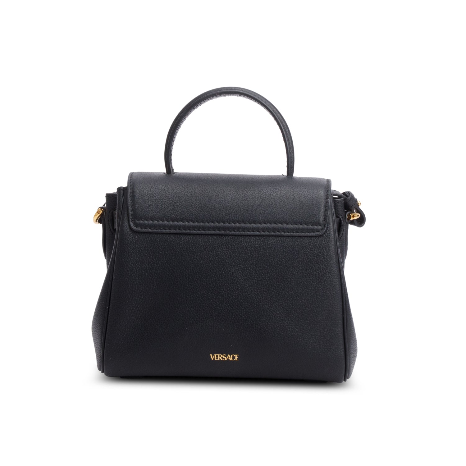 Versace Black Grained Leather La Medusa Small Handbag w/ Straps