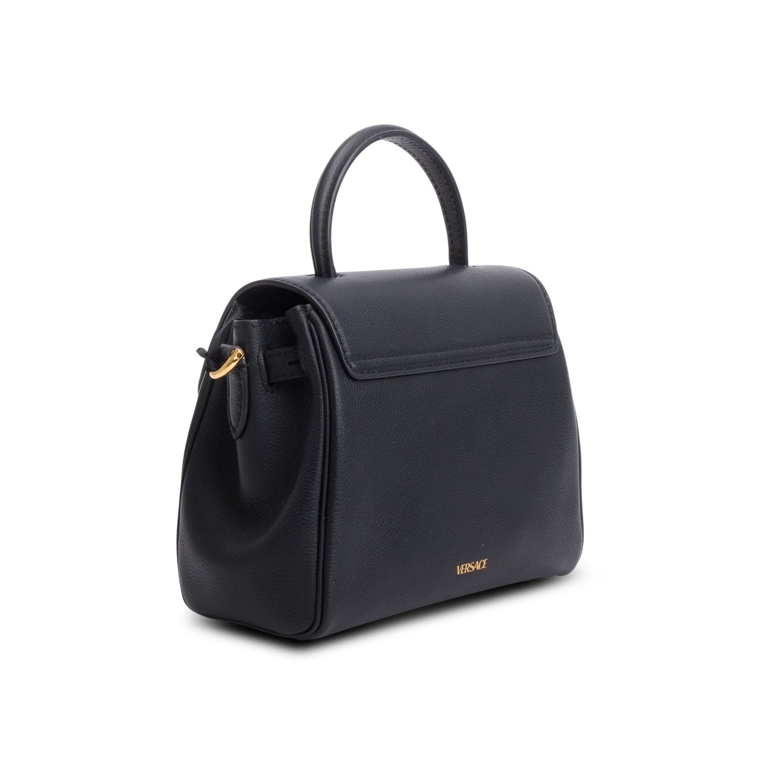 Versace Black Grained Leather La Medusa Small Handbag w/ Straps