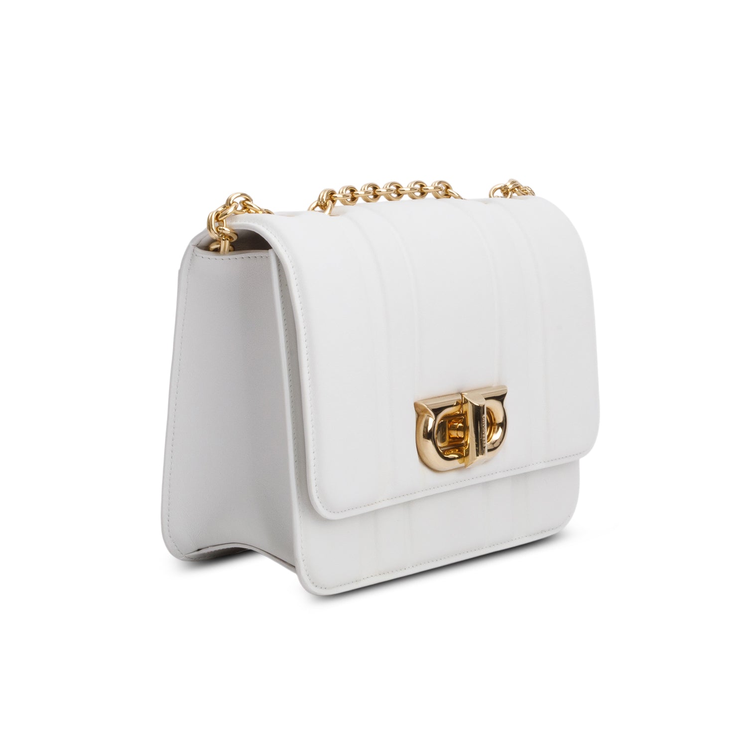 Ferragamo White Leather Gancini Leather Shoulder Bag