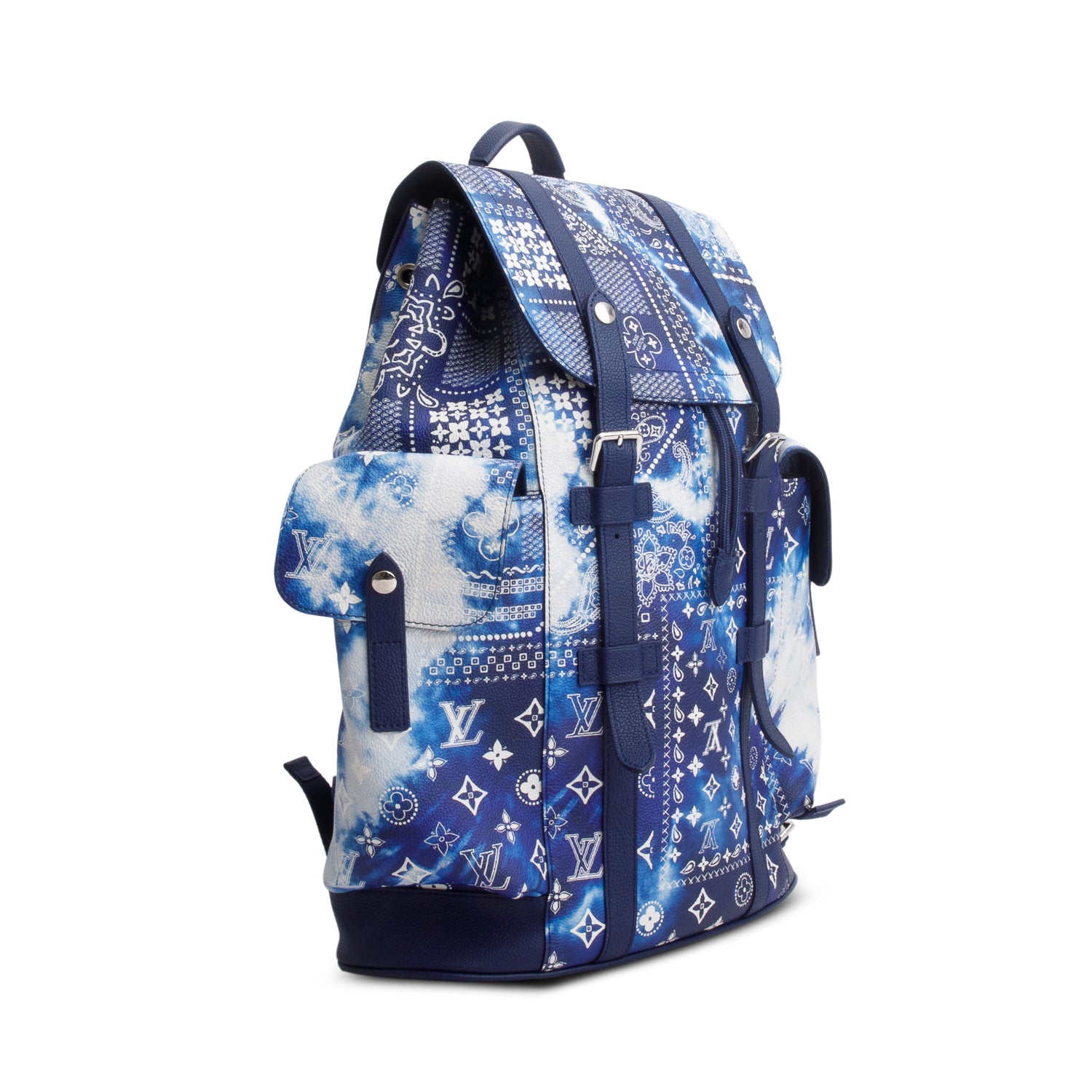 Louis Vuitton Blue Cowhide Monogram Bandana Christopher MM Backpack