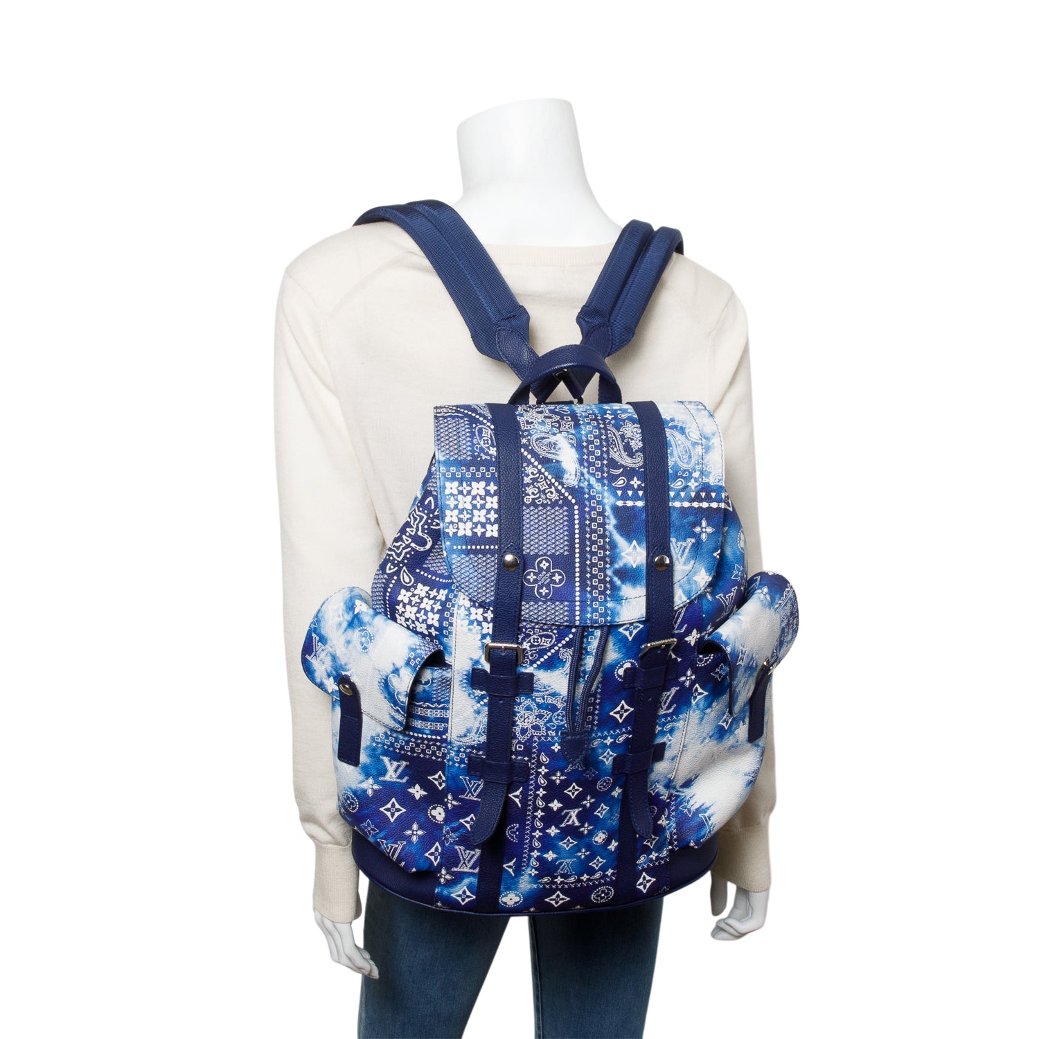 Louis Vuitton Blue Cowhide Monogram Bandana Christopher MM Backpack