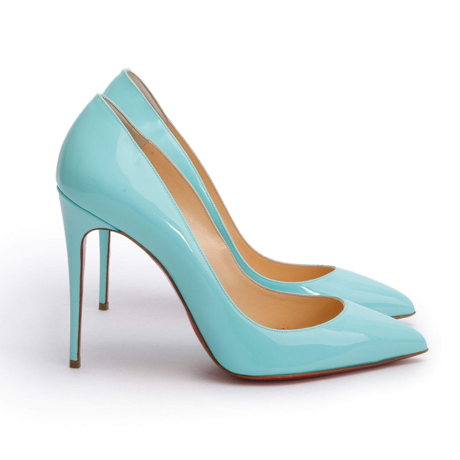 Christian Louboutin Teal Patent Leather Pigalle Follies 100 Pumps, Size 40 w/ Box