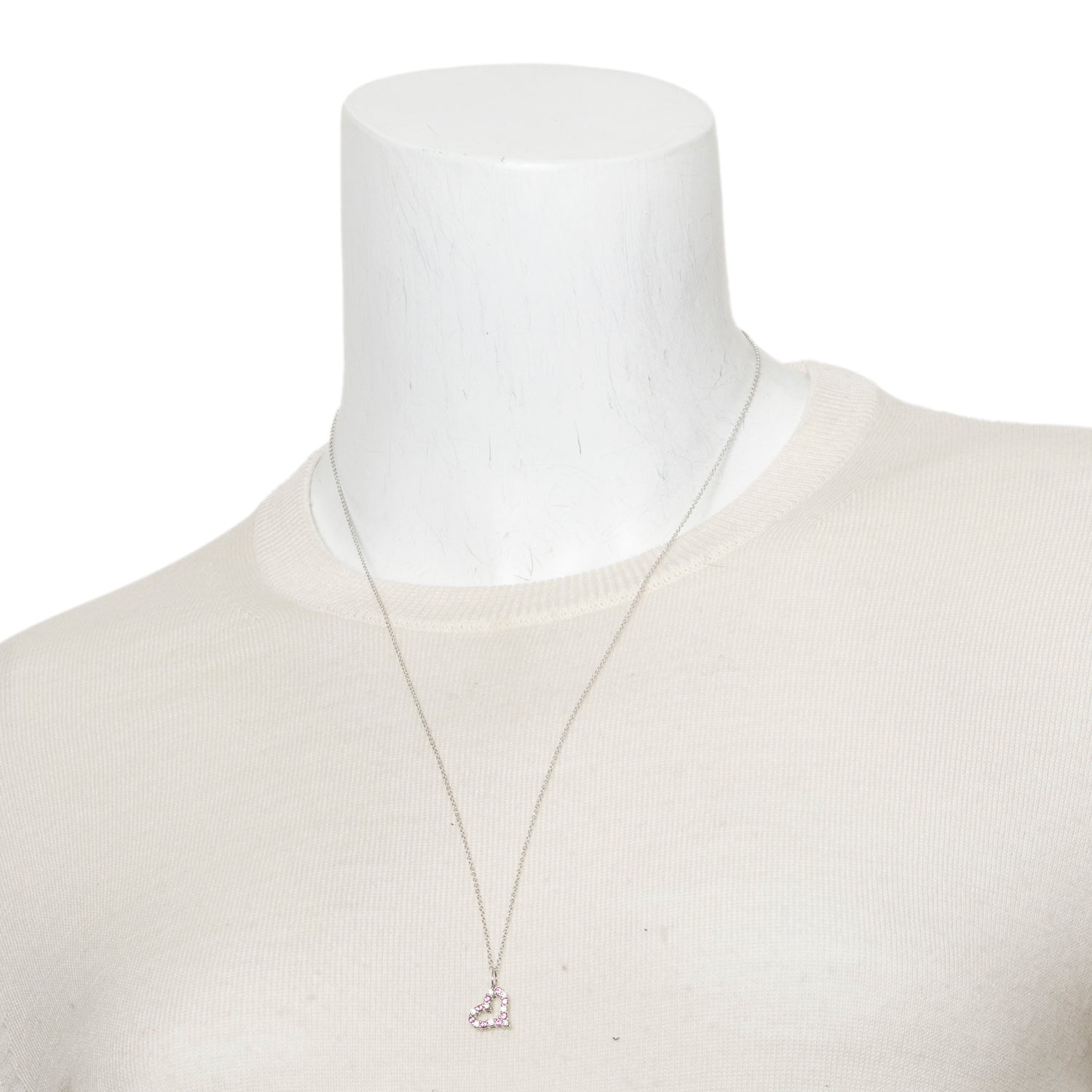 Tiffany & Co. Platinum Diamond & Pink Sapphire Mini Heart Charm Pendant Necklace w/ Box