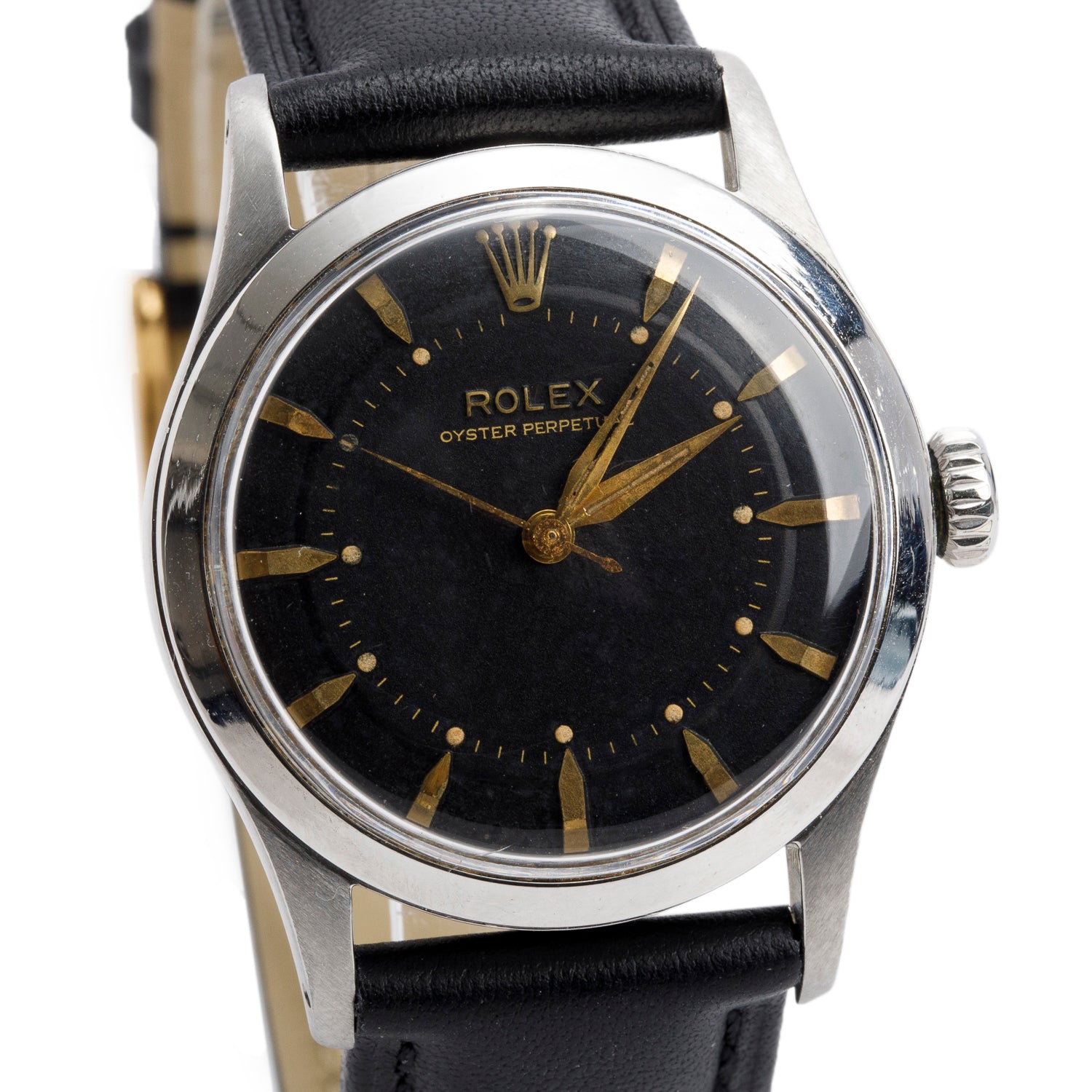 Rolex Vintage Stainless Steel Oyster Perpetual Bubbleback 34 MM Automatic Watch, Black Dial 6332
