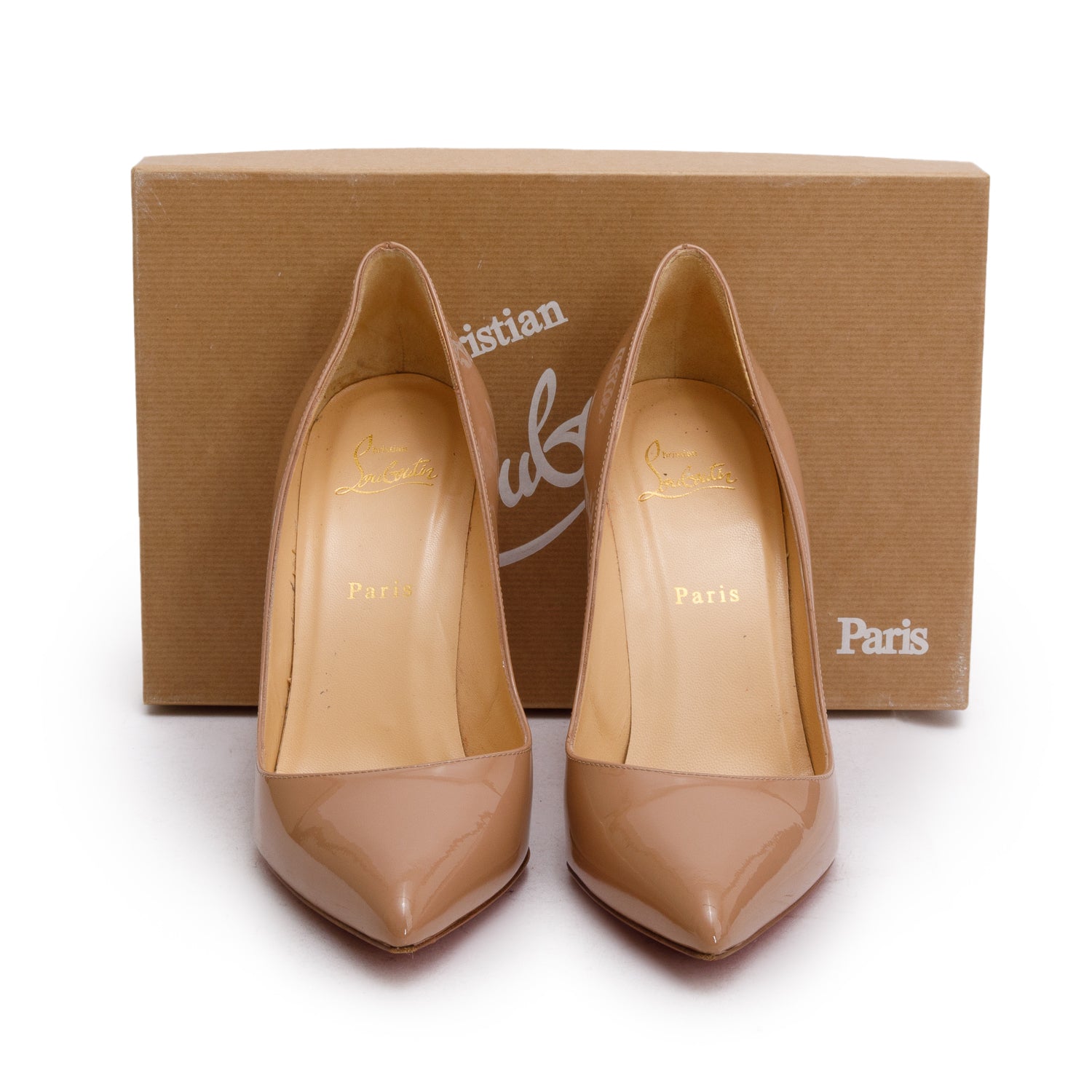 Christian Louboutin Nude Patent Leather Pigalle 100 Pumps, Size 40 w/ Box