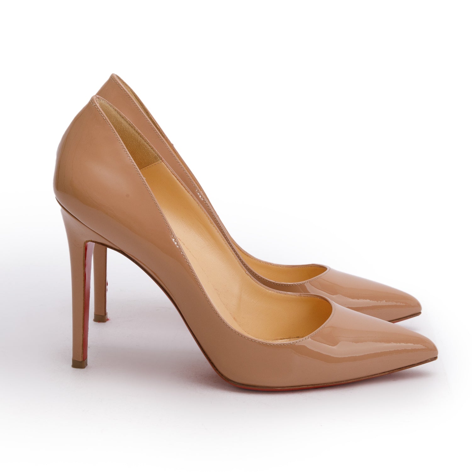 Christian Louboutin Nude Patent Leather Pigalle 100 Pumps, Size 40 w/ Box