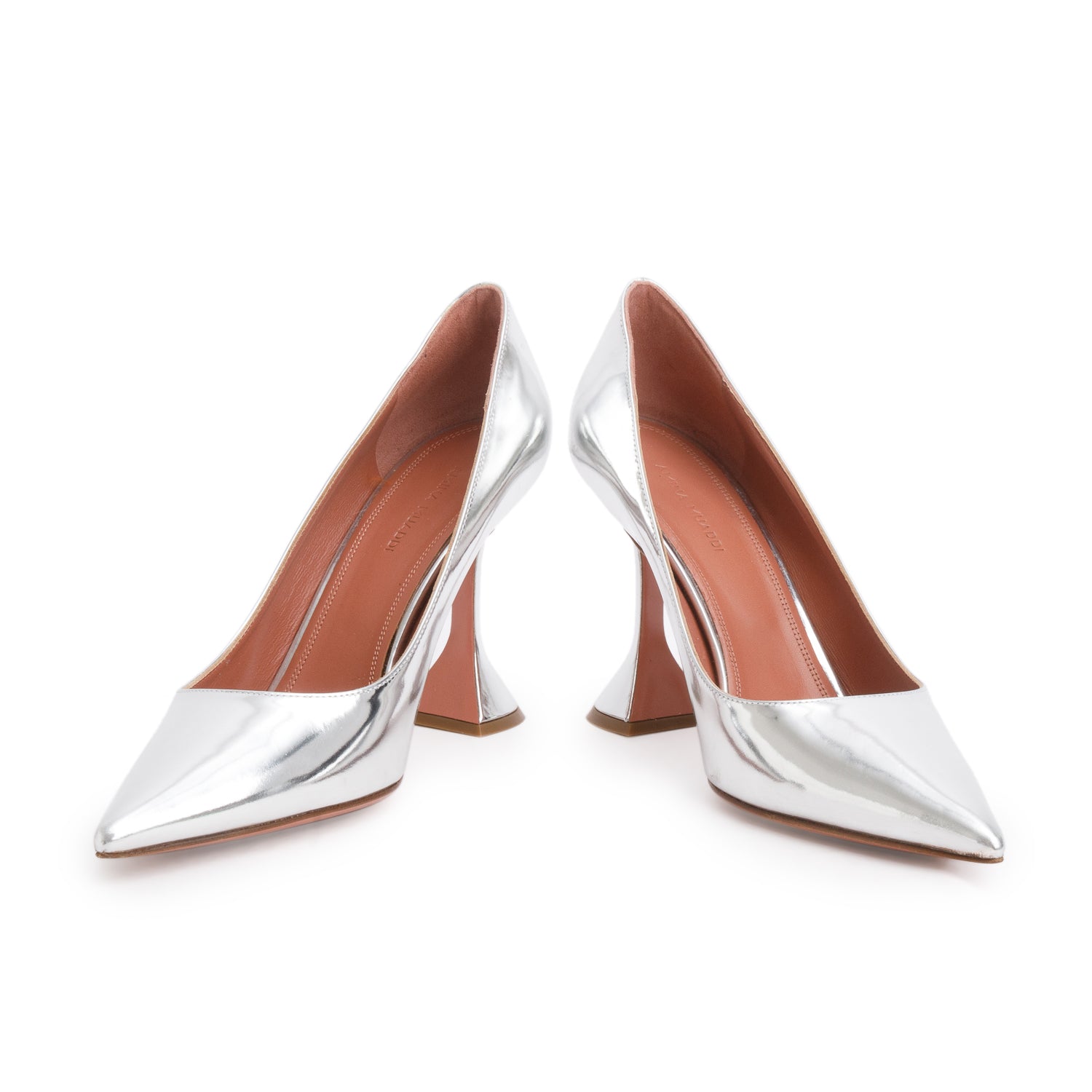 Amina Muaddi Silver Patent Leather T.95 Clessidra Ami Pump, Size 39 w/ Box