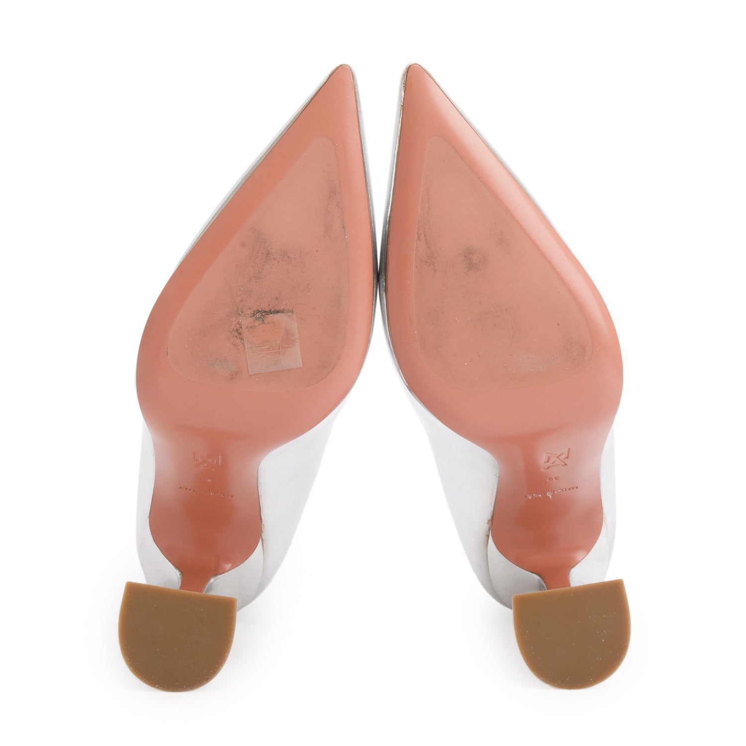 Amina Muaddi Silver Patent Leather T.95 Clessidra Ami Pump, Size 39 w/ Box