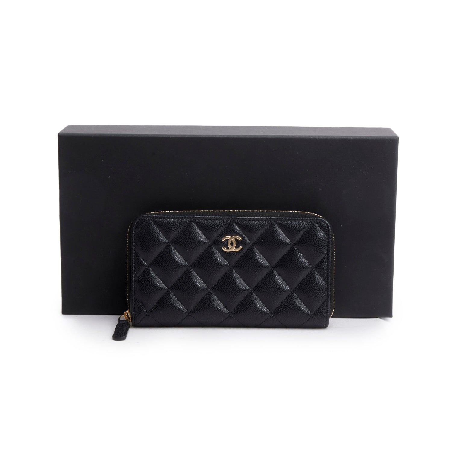 Chanel Black Caviar Medium Zip Around Wallet w/ Box