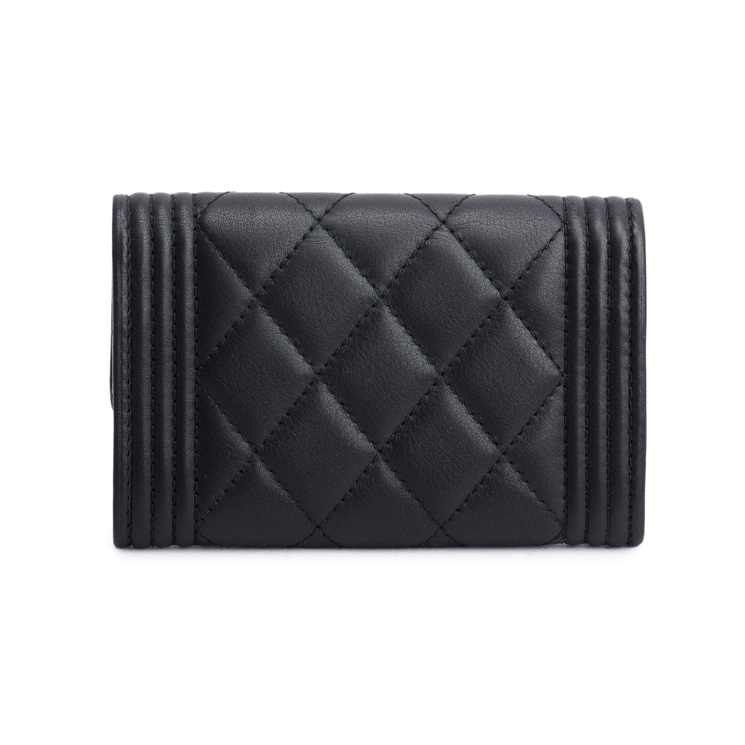 Chanel Black Lambskin Boy Flap Card Holder w/ Box, Receipt & Authenticity Card
