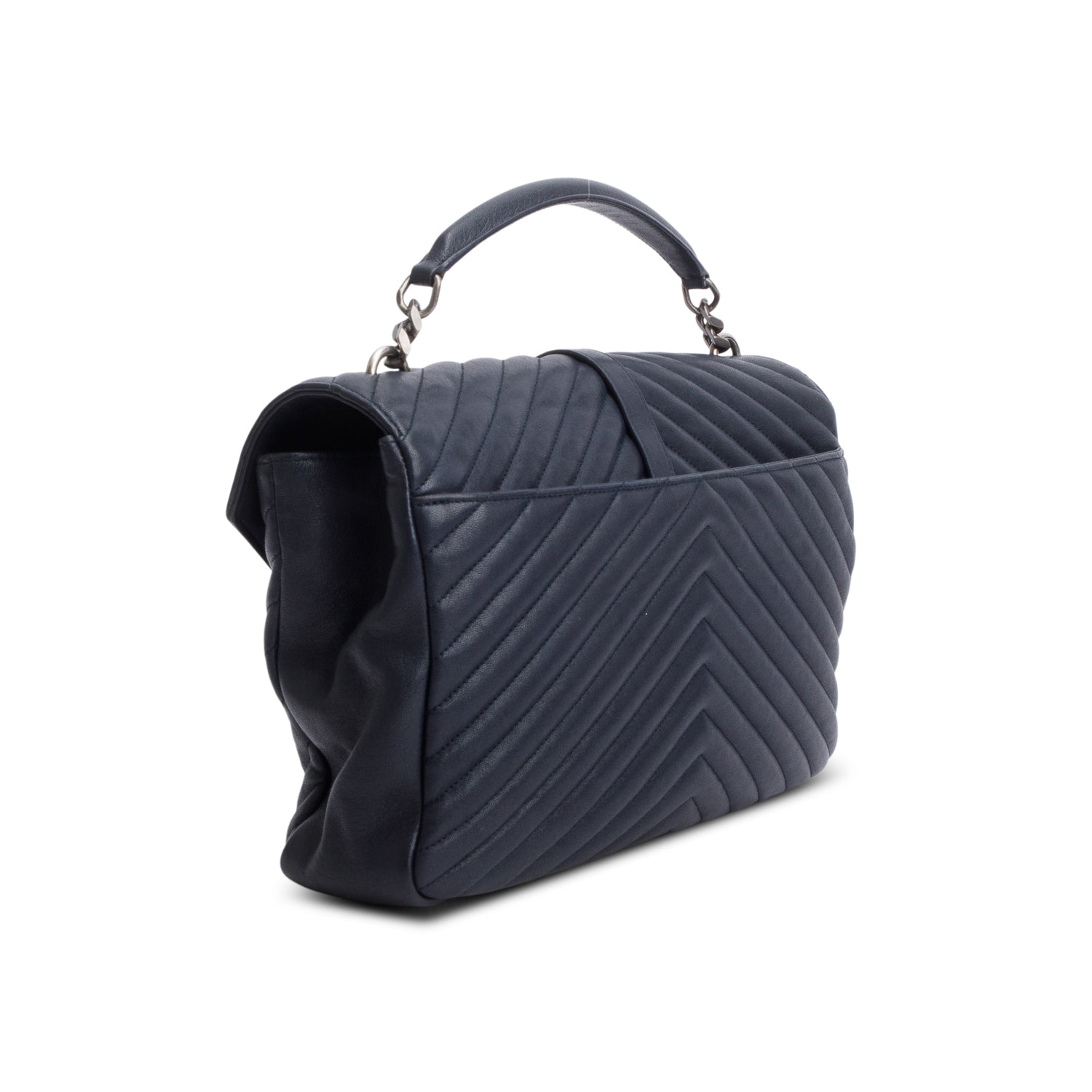 Saint Laurent Navy Leather Large Chevron College Bag