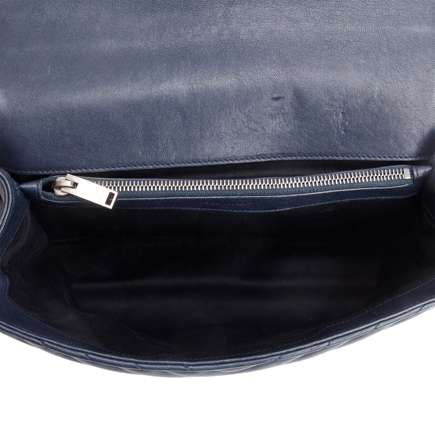 Saint Laurent Navy Leather Large Chevron College Bag