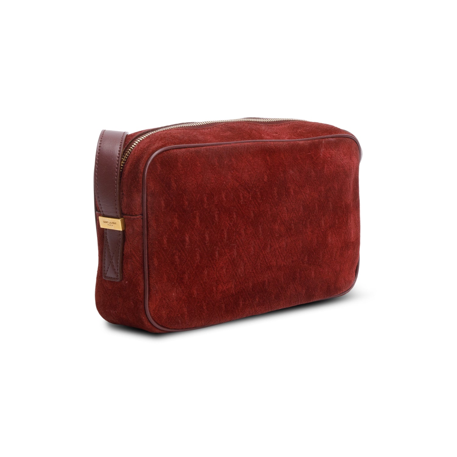 Saint Laurent Burgundy Suede Monogram All Over Camera Bag