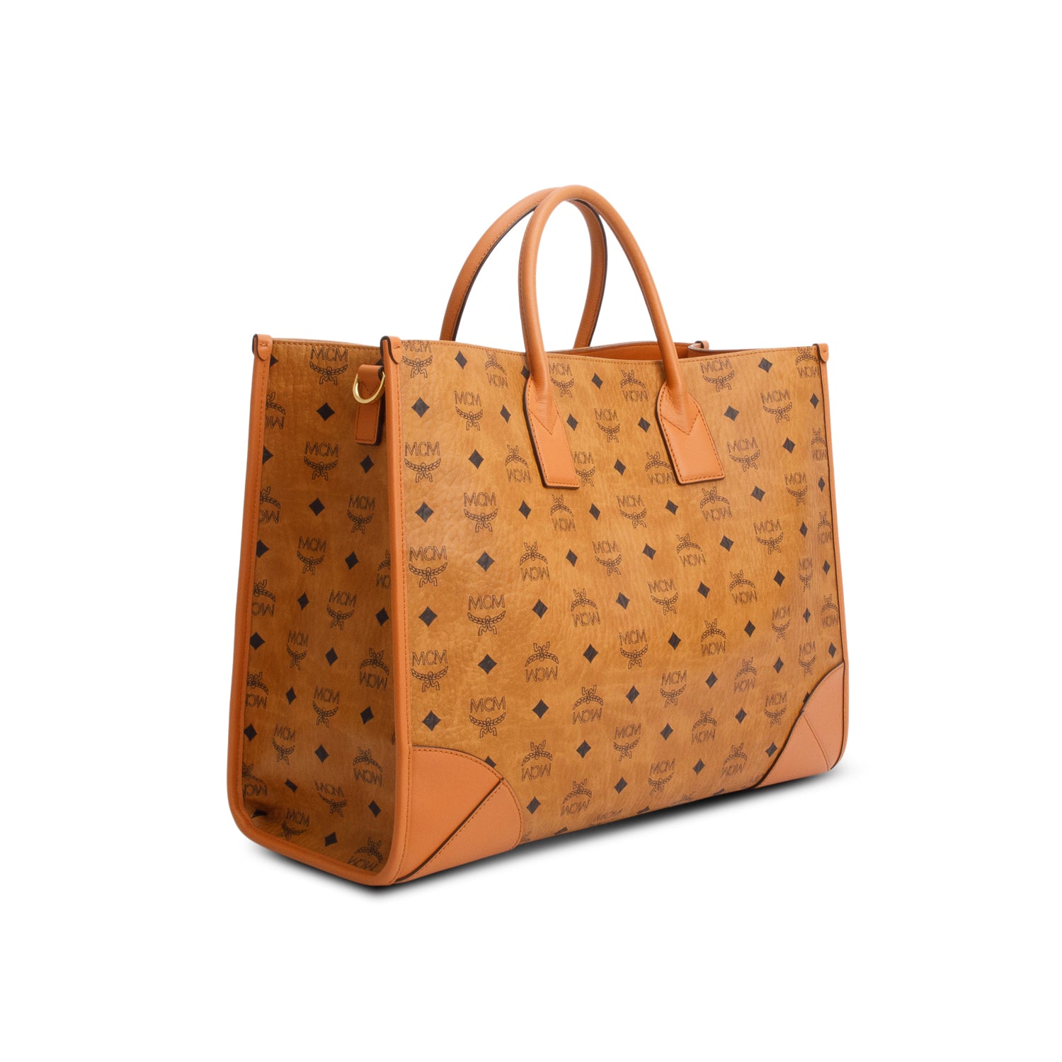 MCM Visetos Cognac X-Large Munchen Tote w/ Strap & Pouch