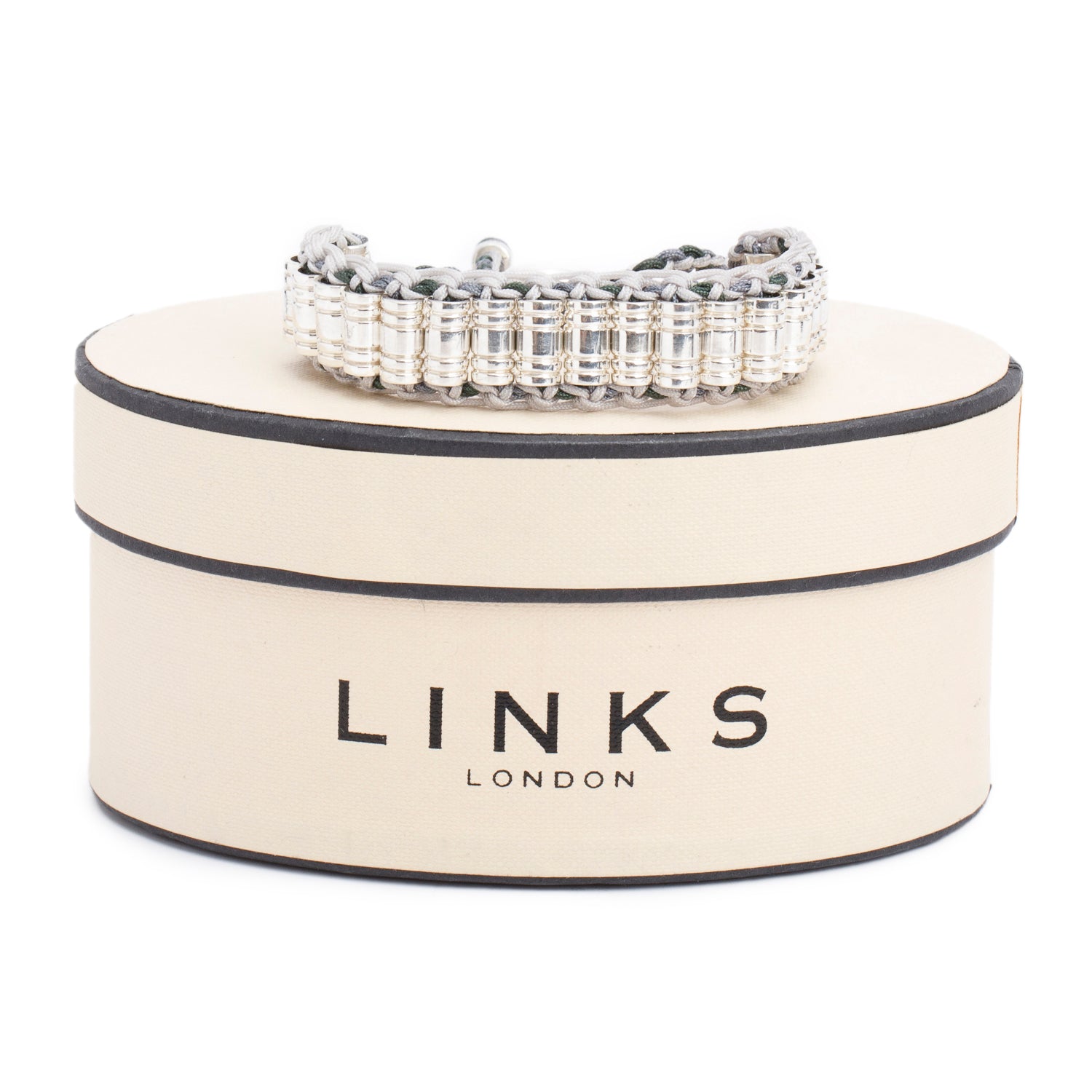 Links of London Sterling Silver Grey Cord Friendship Bracelet w/ Box