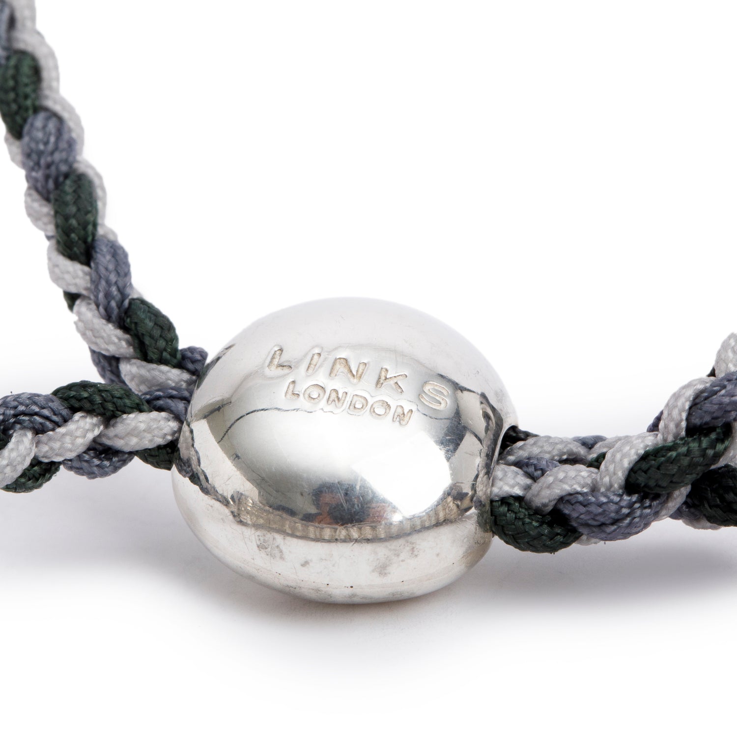 Links of London Sterling Silver Grey Cord Friendship Bracelet w/ Box
