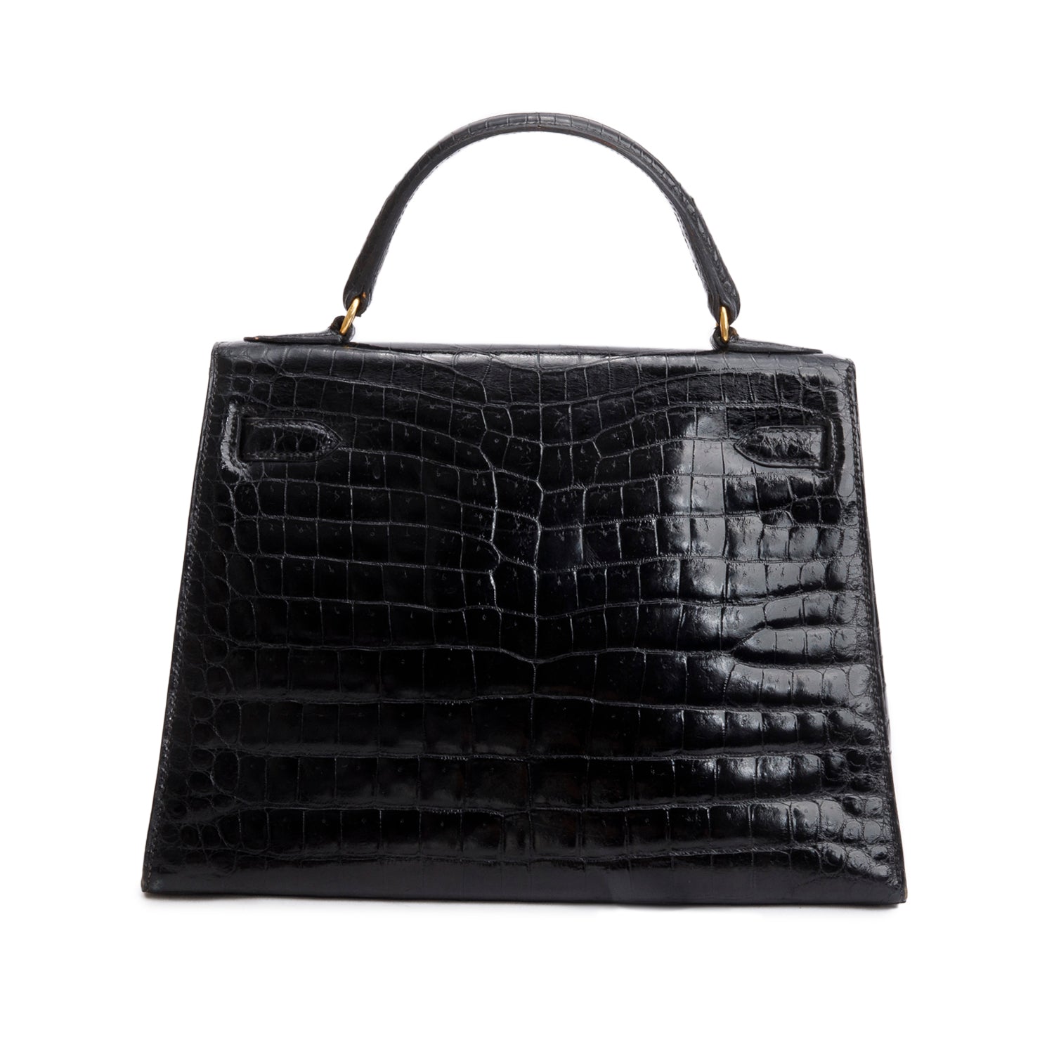 Hermes Vintage Noir Crocodile Nioticus Kelly Sellier 28 w/ Strap