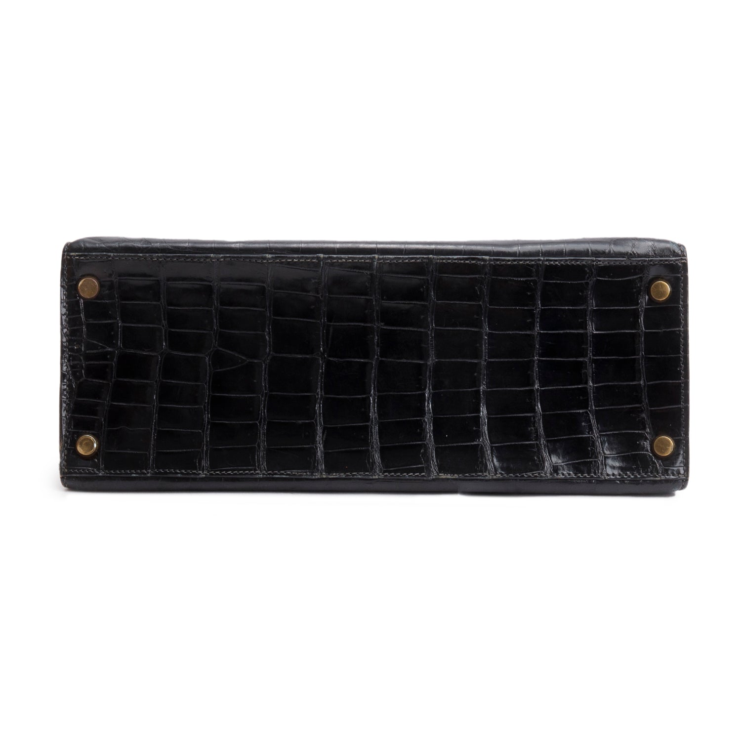 Hermes Vintage Noir Crocodile Nioticus Kelly Sellier 28 w/ Strap