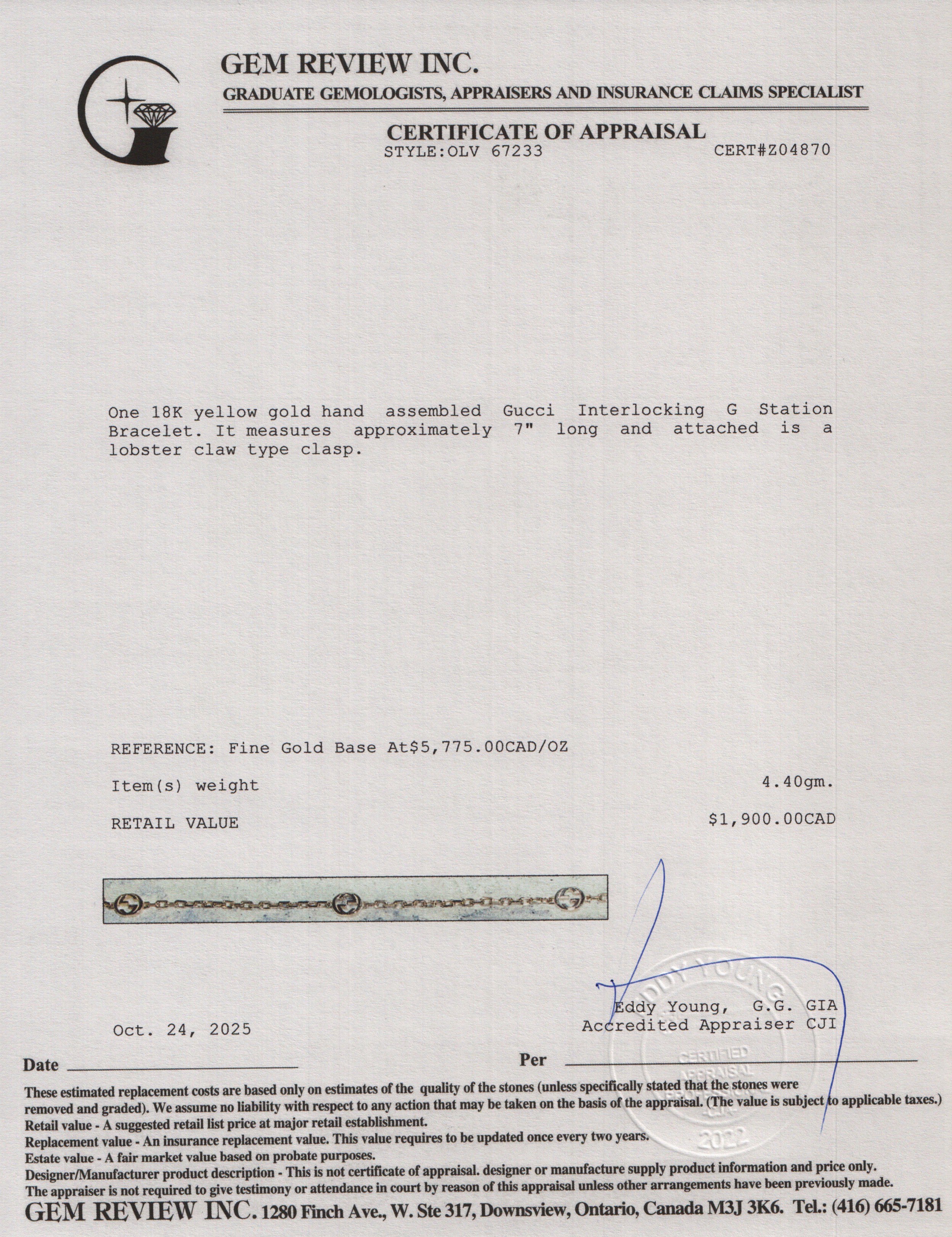 Gucci 18k Yellow Gold Interlocking G Station Bracelet w/ Box & Receipt