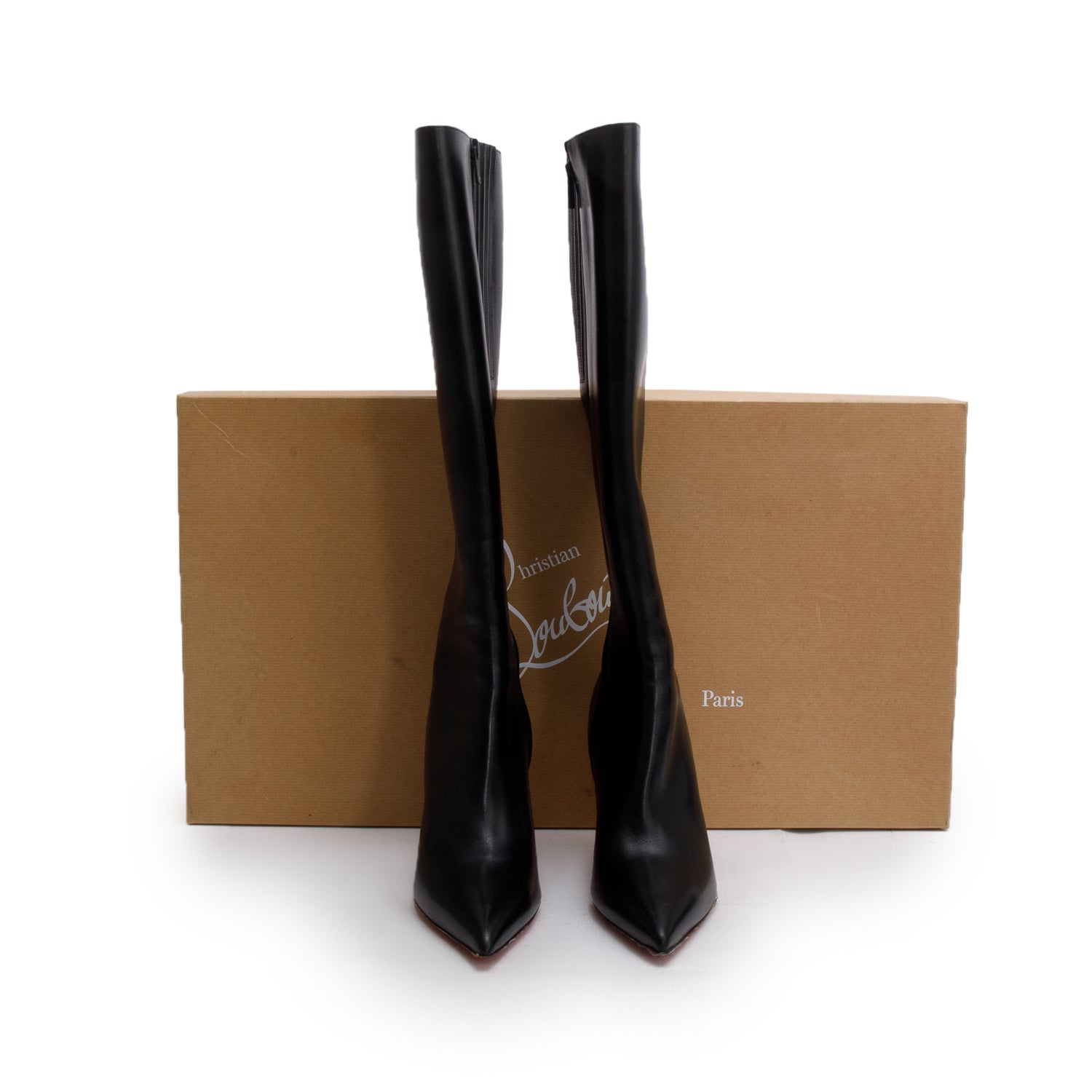 Christian Louboutin Black Calfskin Leather Kate Knee High Boots, Size 40 w/ Box