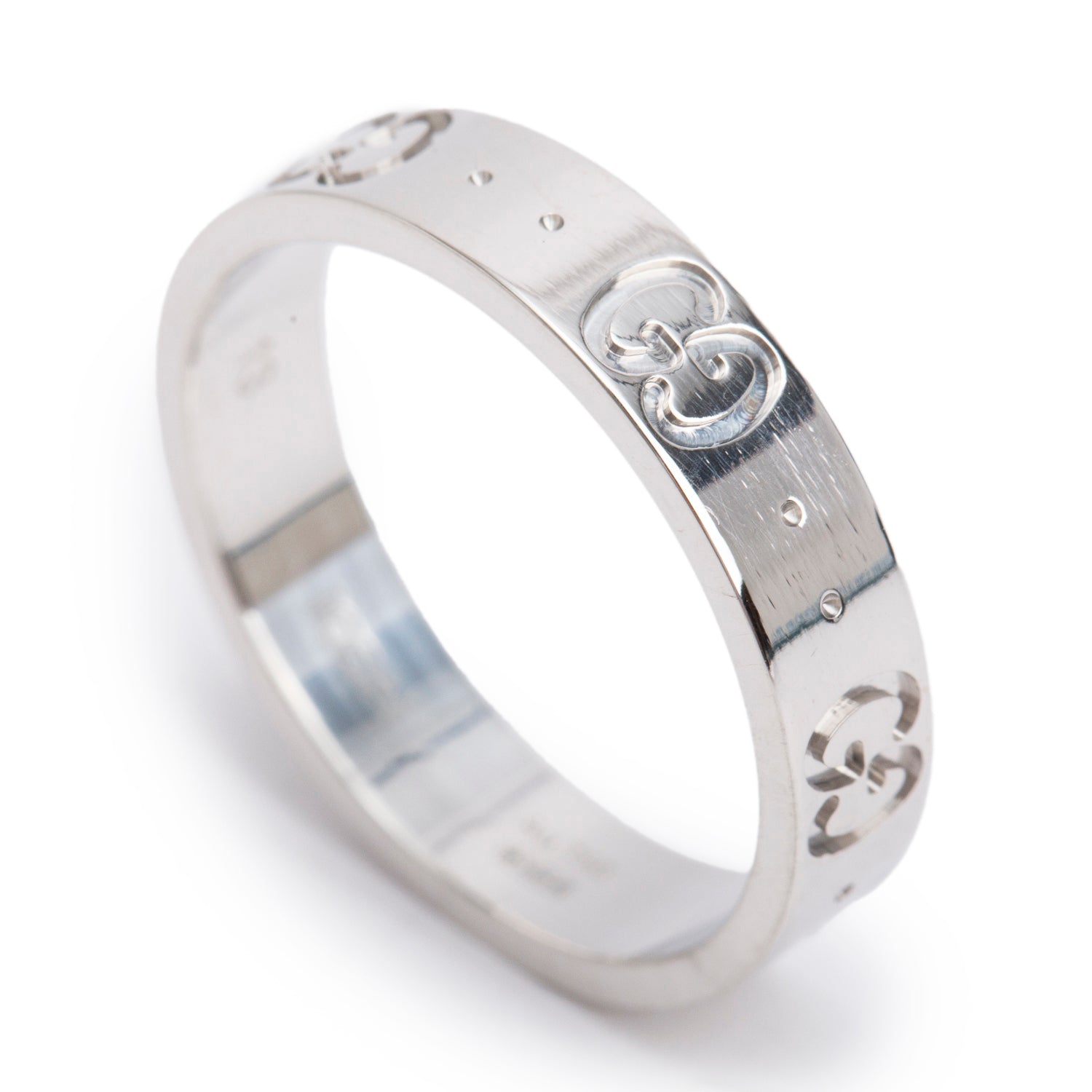 Gucci 18k White Gold Icon 4 MM Band Ring, Size 13 6.25