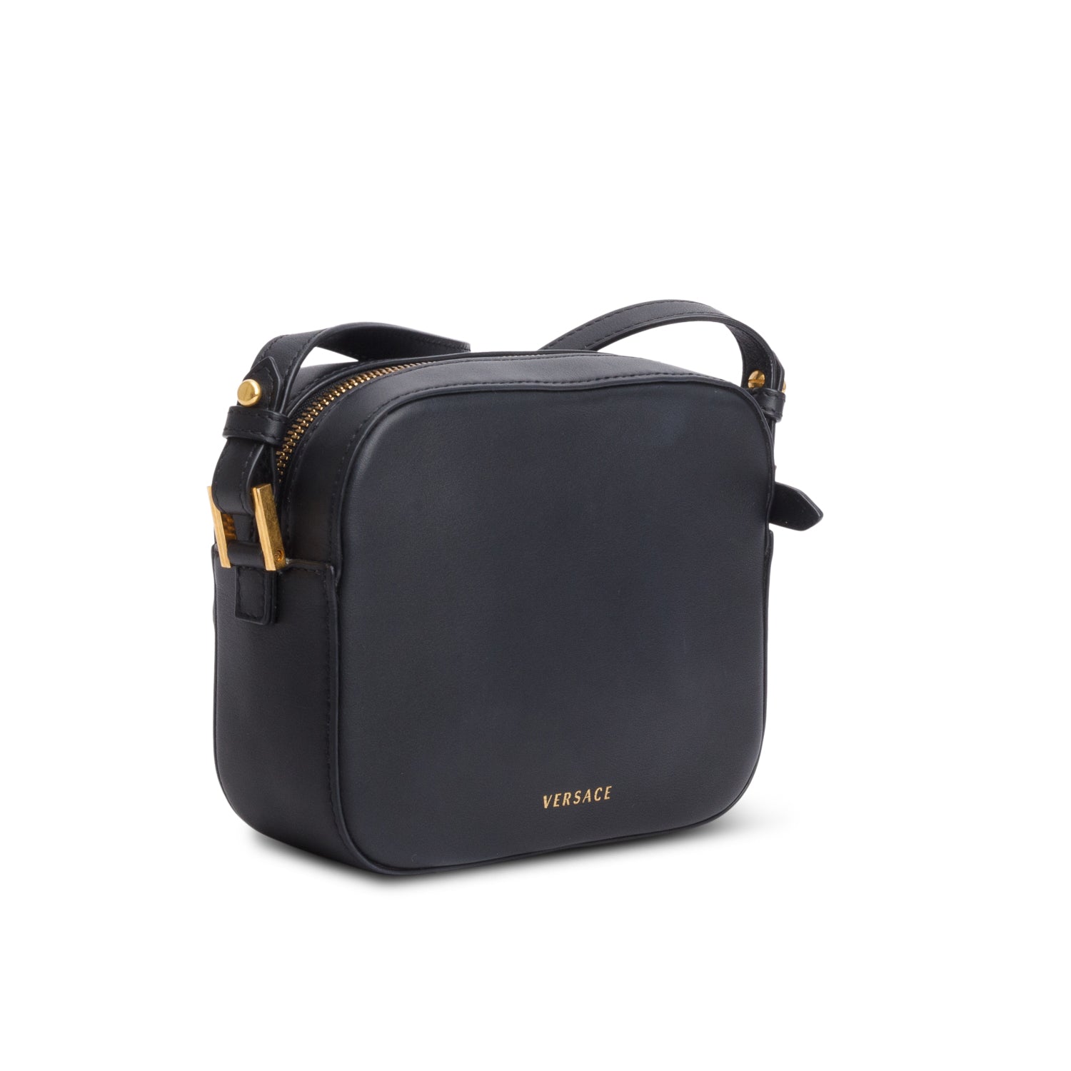 Versace Black Calfskin Leather Virtus Camera Bag