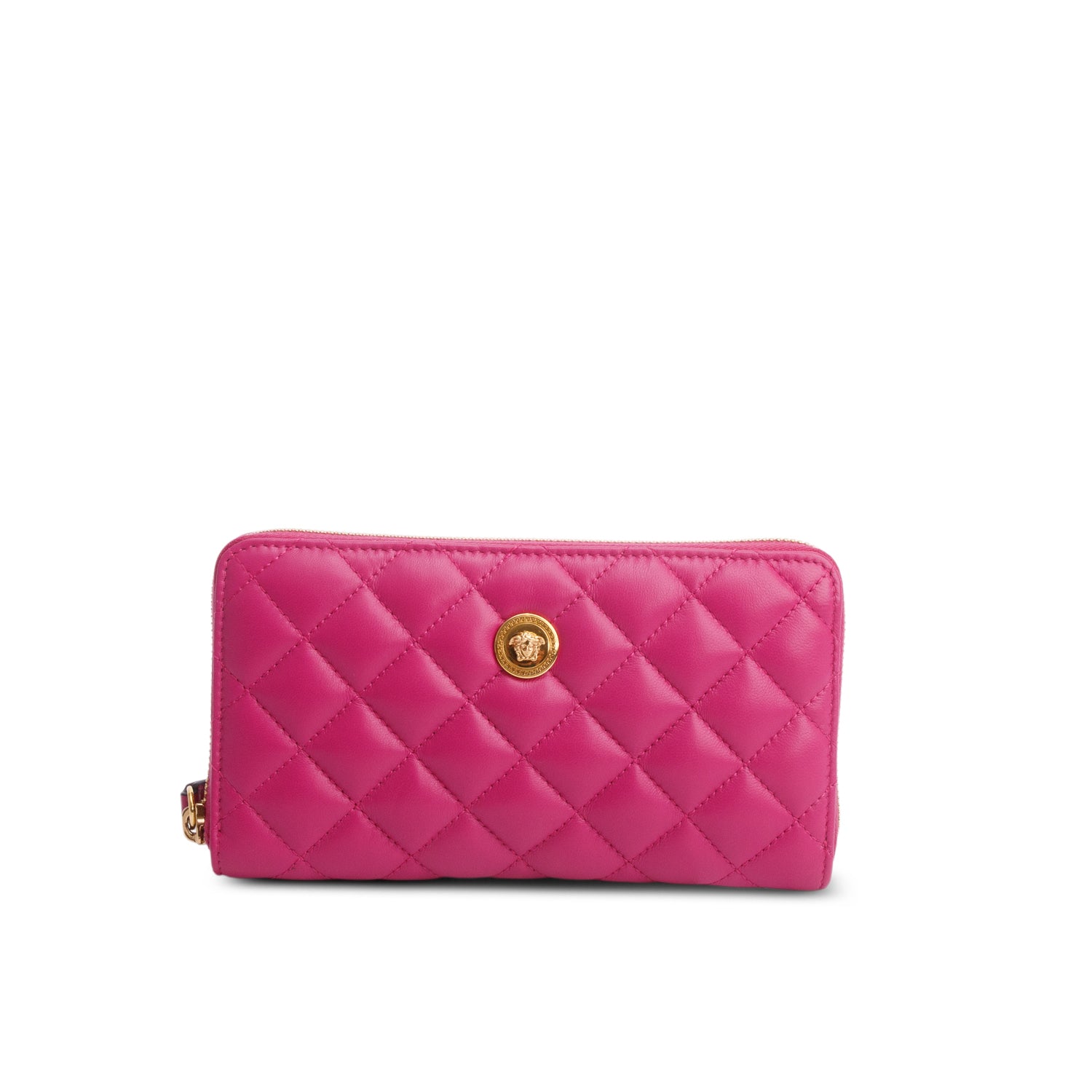 Versace Pink Nappa Quilted Leather Zip Around Wallet w/ Box