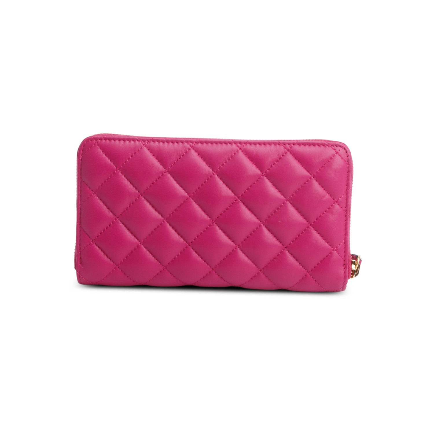 Versace Pink Nappa Quilted Leather Zip Around Wallet w/ Box