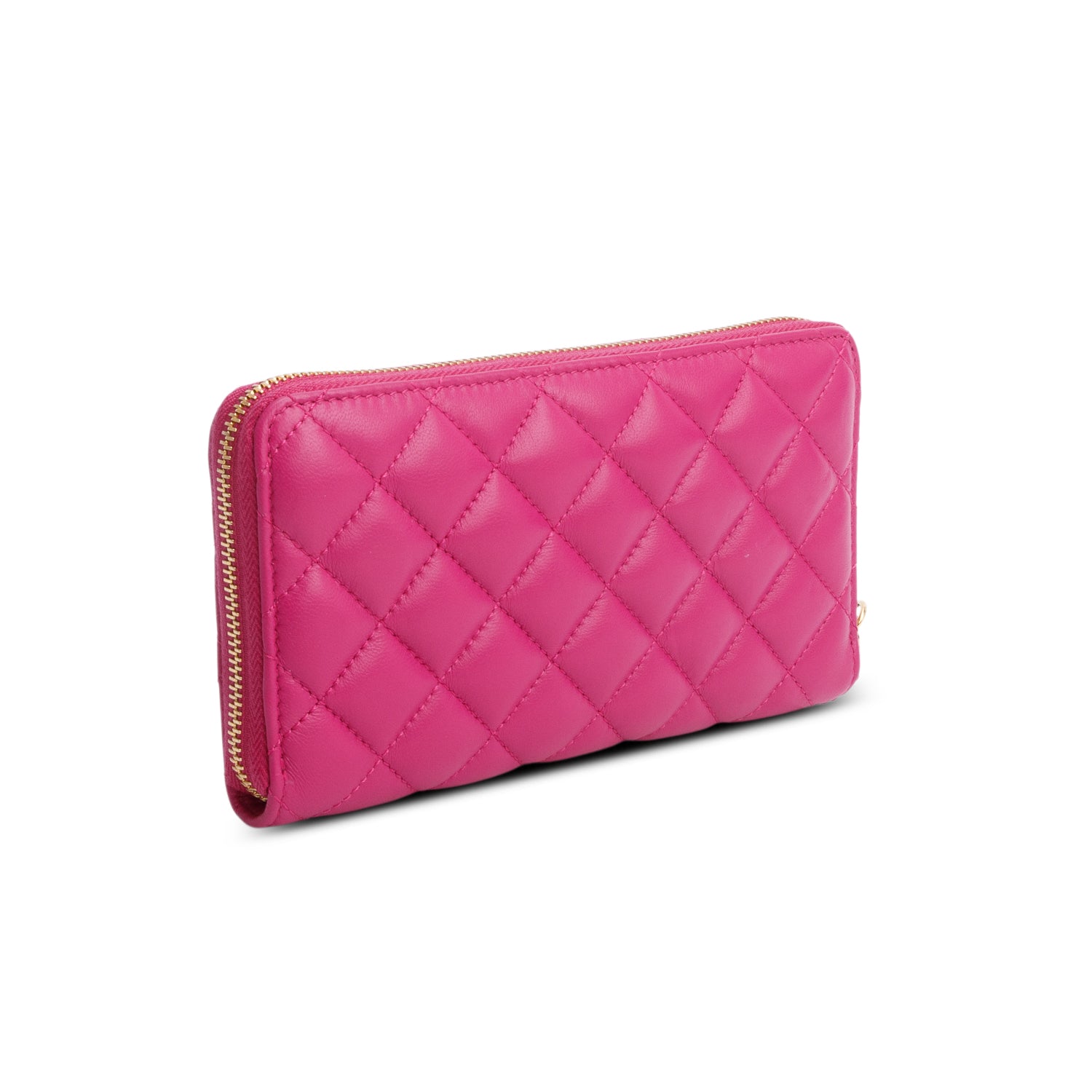 Versace Pink Nappa Quilted Leather Zip Around Wallet w/ Box