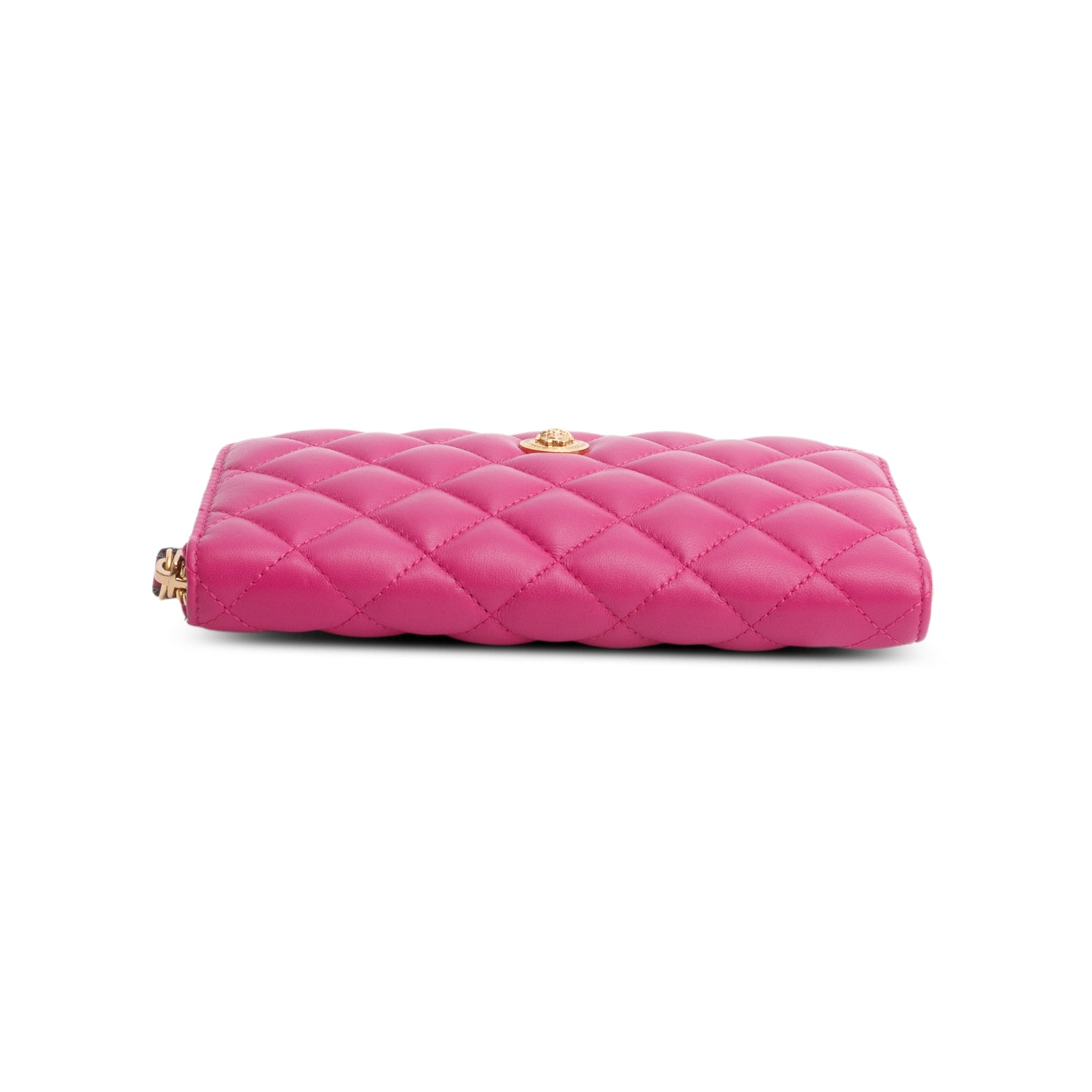 Versace Pink Nappa Quilted Leather Zip Around Wallet w/ Box