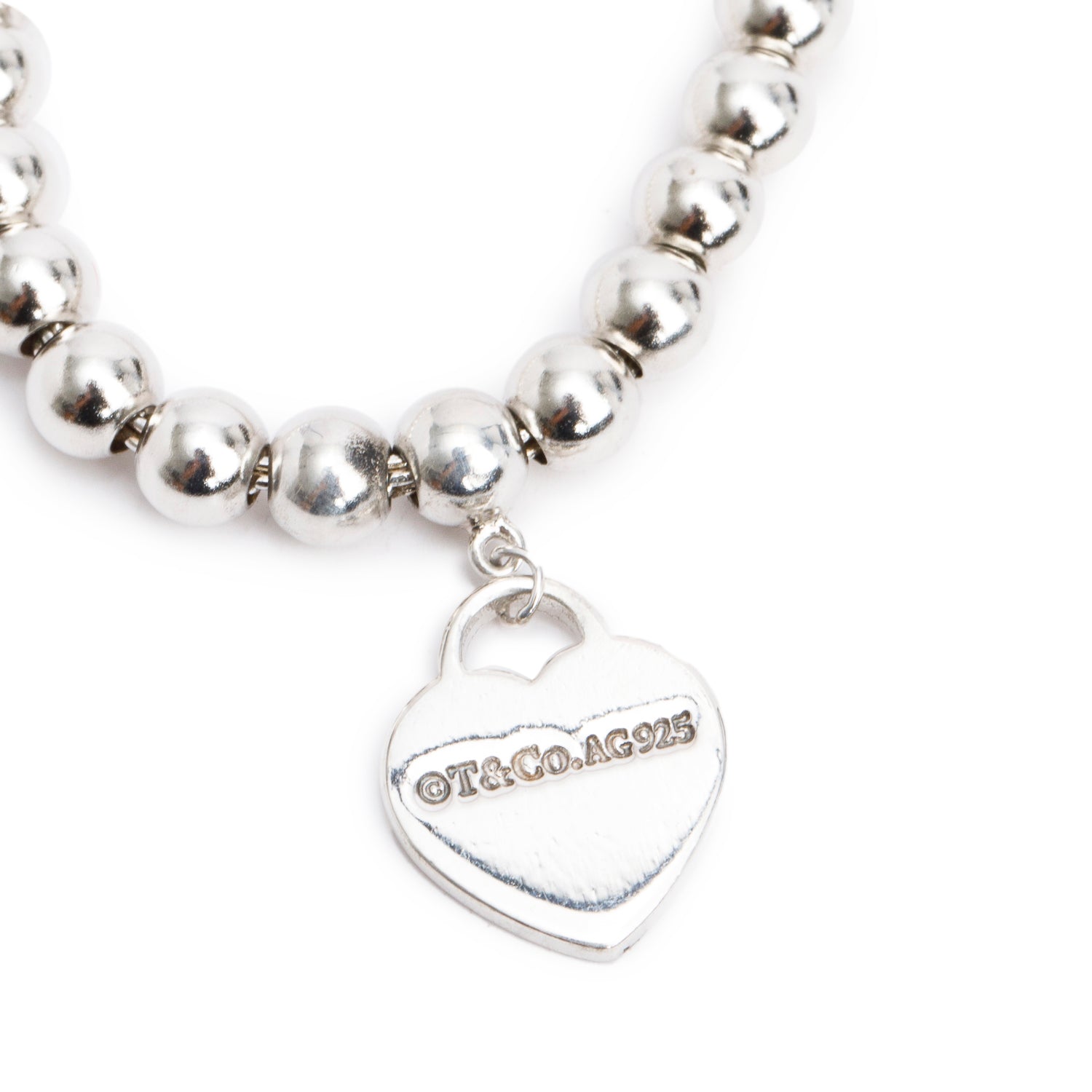 Tiffany & Co. Sterling Silver 'Mom' Mini Heart Tag 4 MM Bead Bracelet